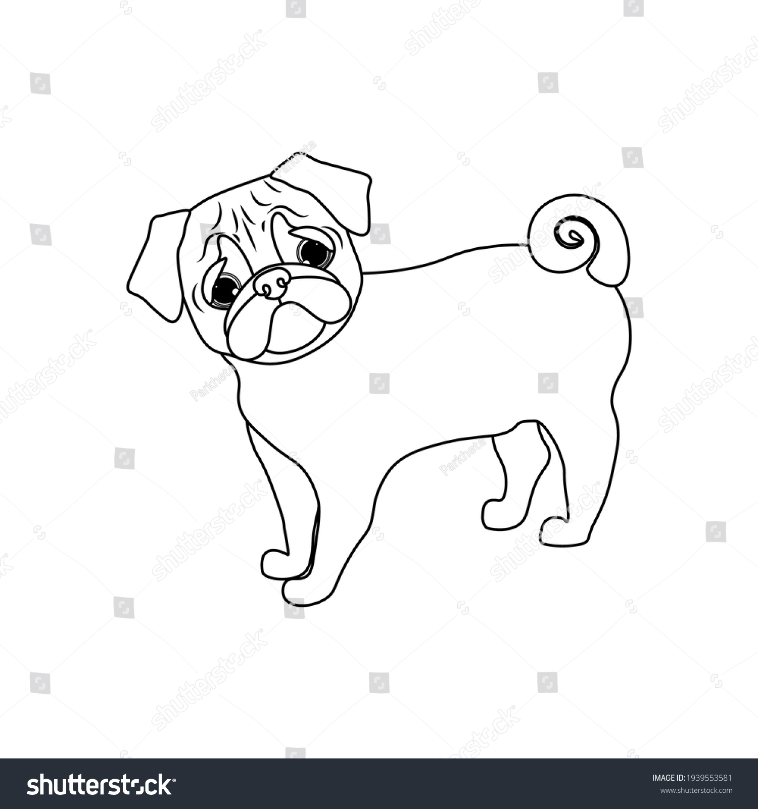 Pug Dog Outline Vector Illustration On Stock Vector (Royalty Free) 1939553581 Shutterstock