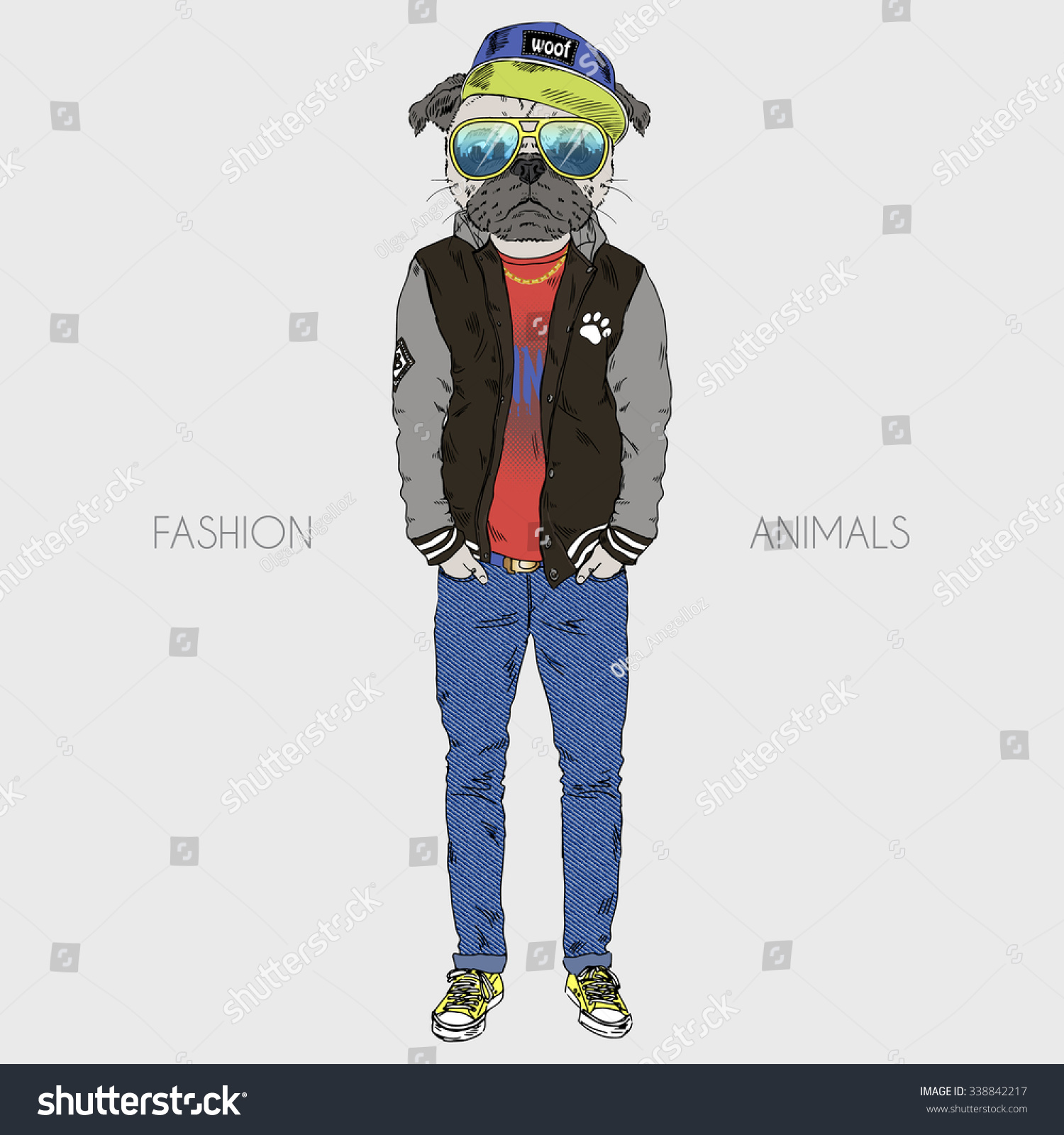 Pug Dressed Hip Hop Style Furry Stock Vector (Royalty Free) 338842217 ...