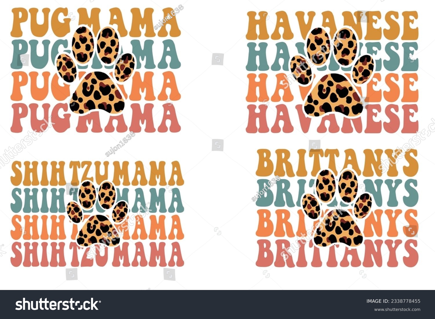 SVG of Pug mama, Havanese ,Shah Tau mama, Brittany dog retro wavy SVG t-shirt designs svg