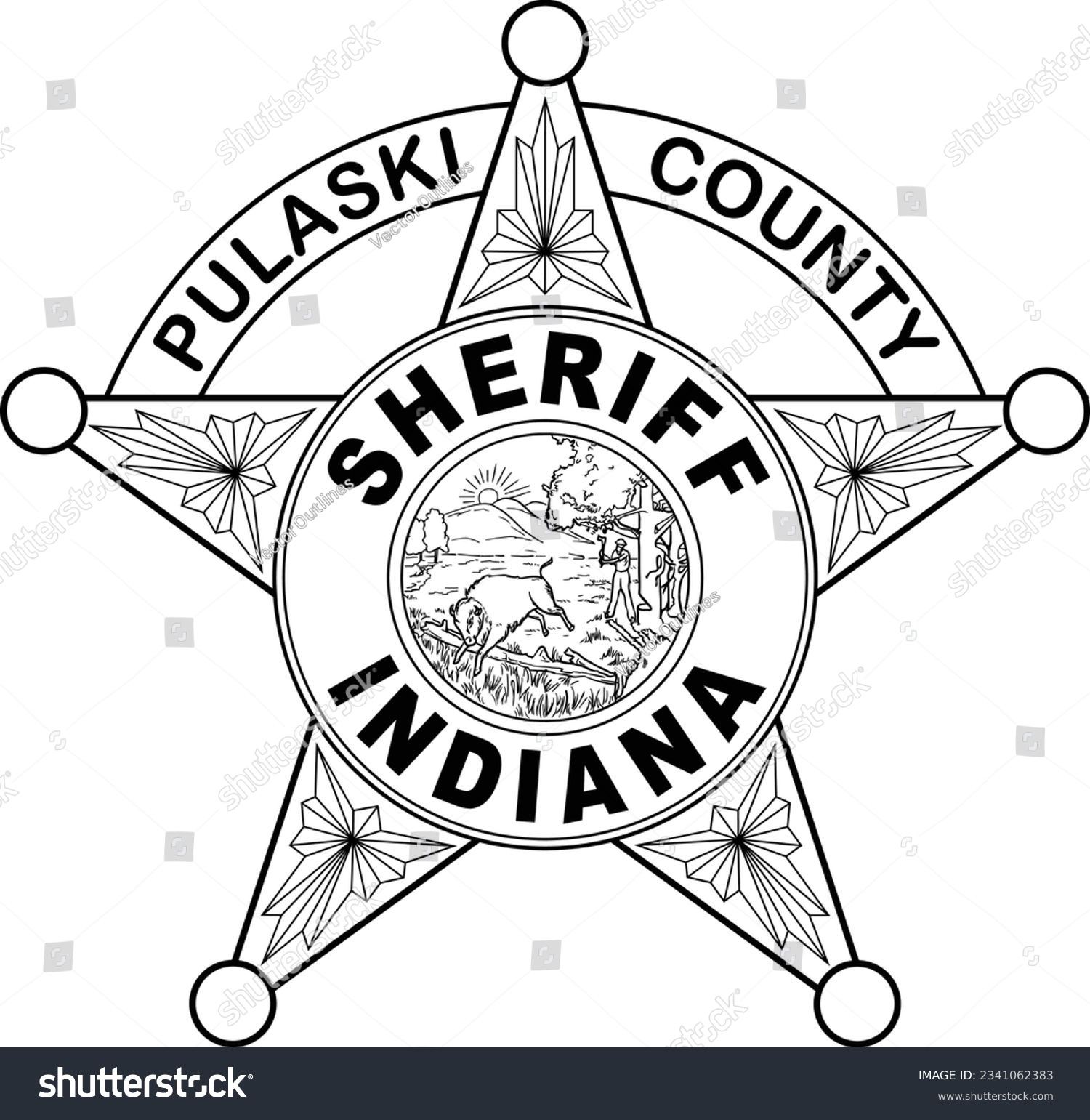 SVG of pulaski county Sheriff svg vector badge of Indiana State, line art file for cnc laser cutting, laser emgraving, cricut and others cutting machine svg