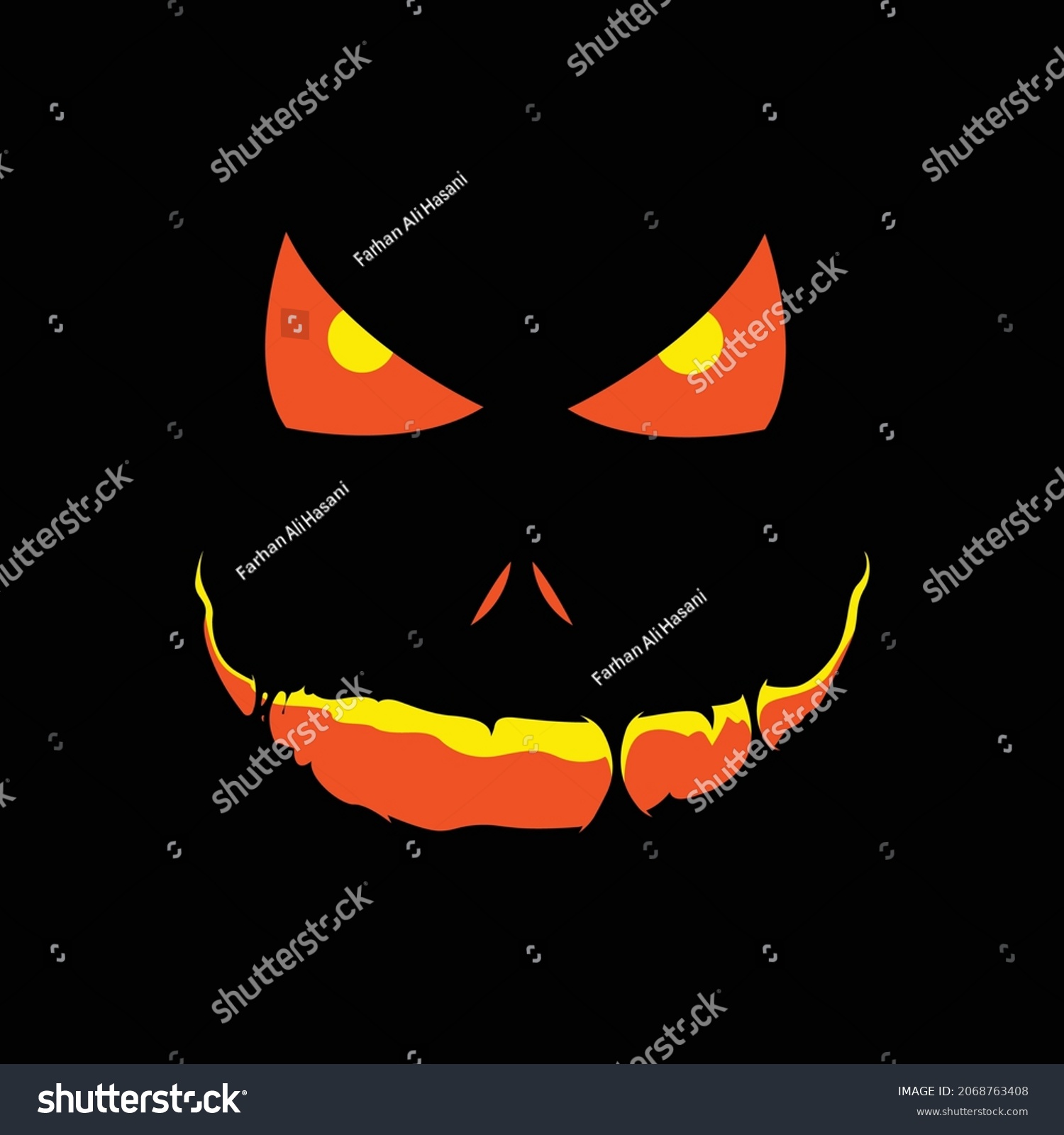 SVG of pumpkin face carving with glowing mouth nose and eyes stitched mouth looks epic on dark background. Can be used as a printable on clothing or print as a Sticker for accessories like mobile, laptop etc svg