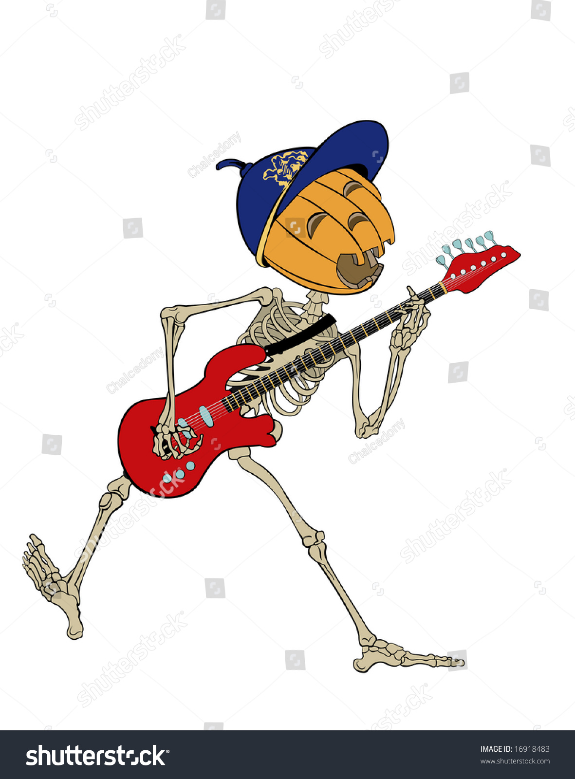 Pumpkinheaded Skeleton Playing Guitar Stock Vector 16918483 - Shutterstock