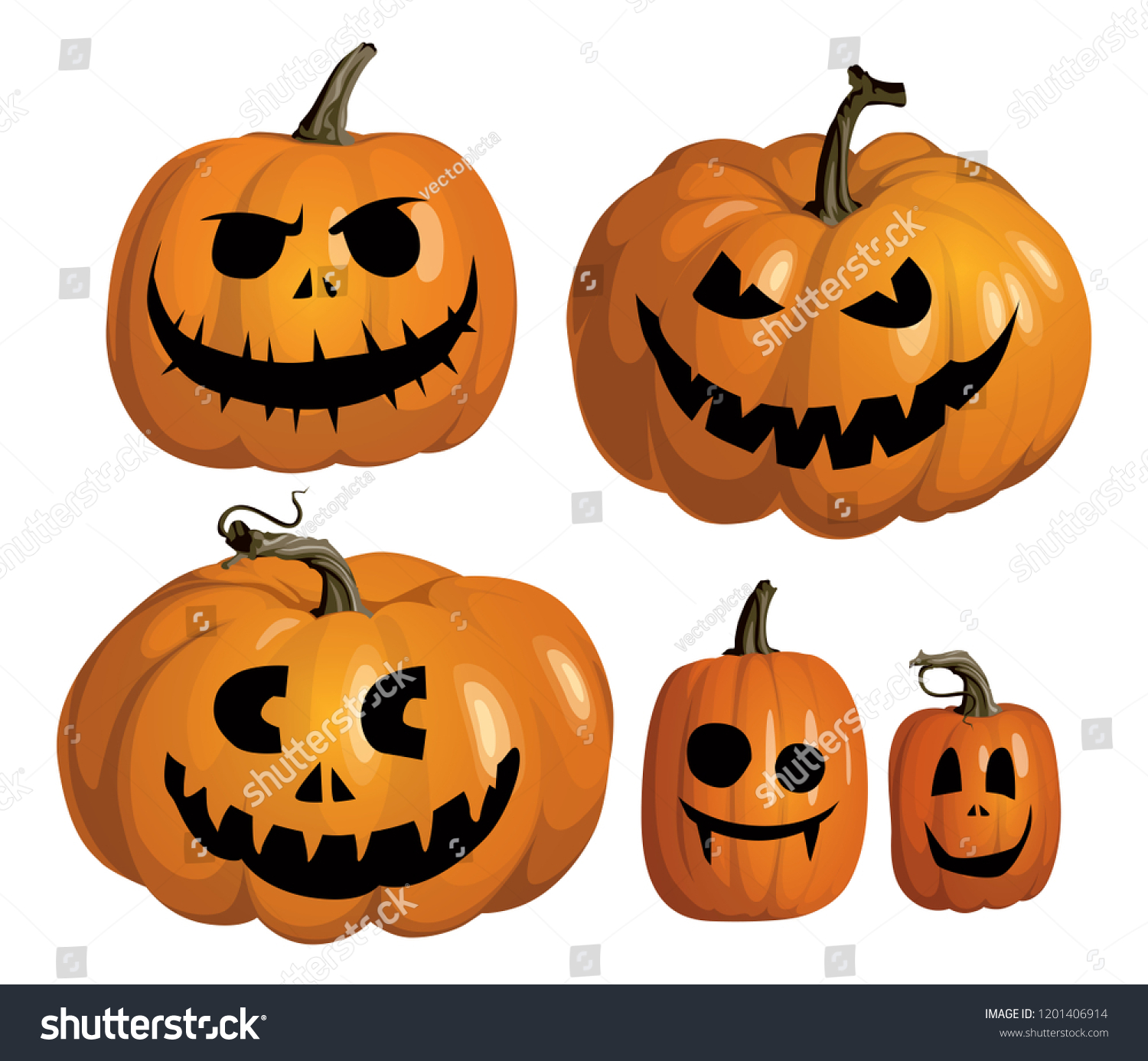 Pumpkin Jack Skeleton Face Vector Set Stock Vector Royalty Free 1201406914