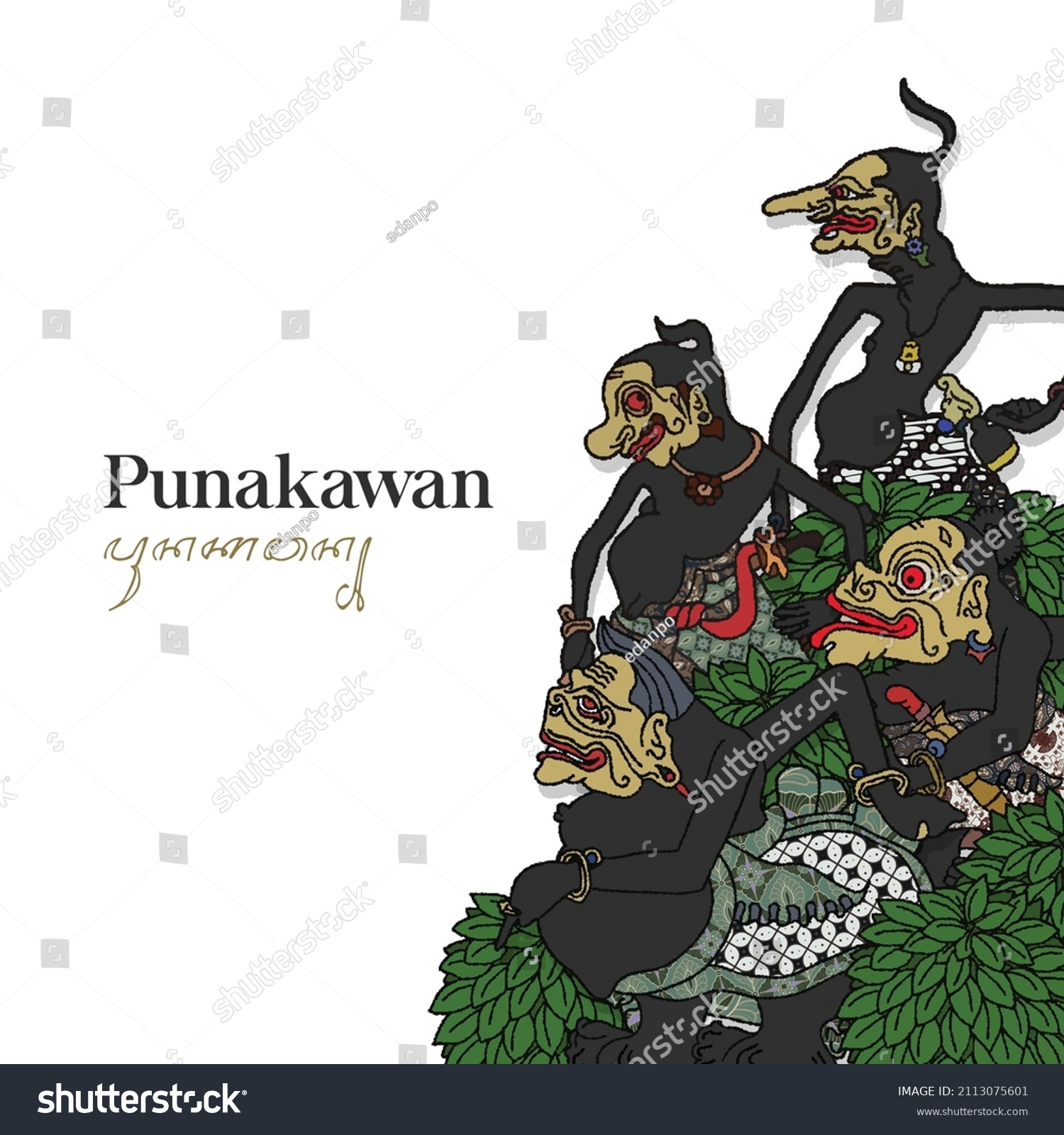 SVG of Punakawan wayang illustration. Hand drawn Indonesian shadow puppet. svg