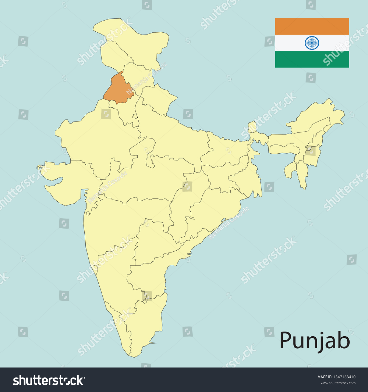 Punjab Map India State Borders Stock Vector (Royalty Free) 1847168410