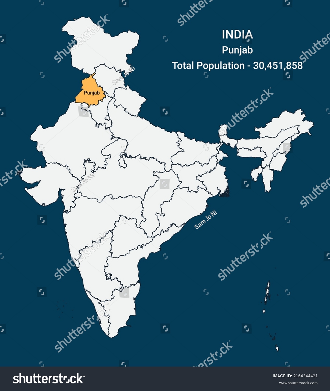 Punjab State Location Population India Stock Vector (Royalty Free ...