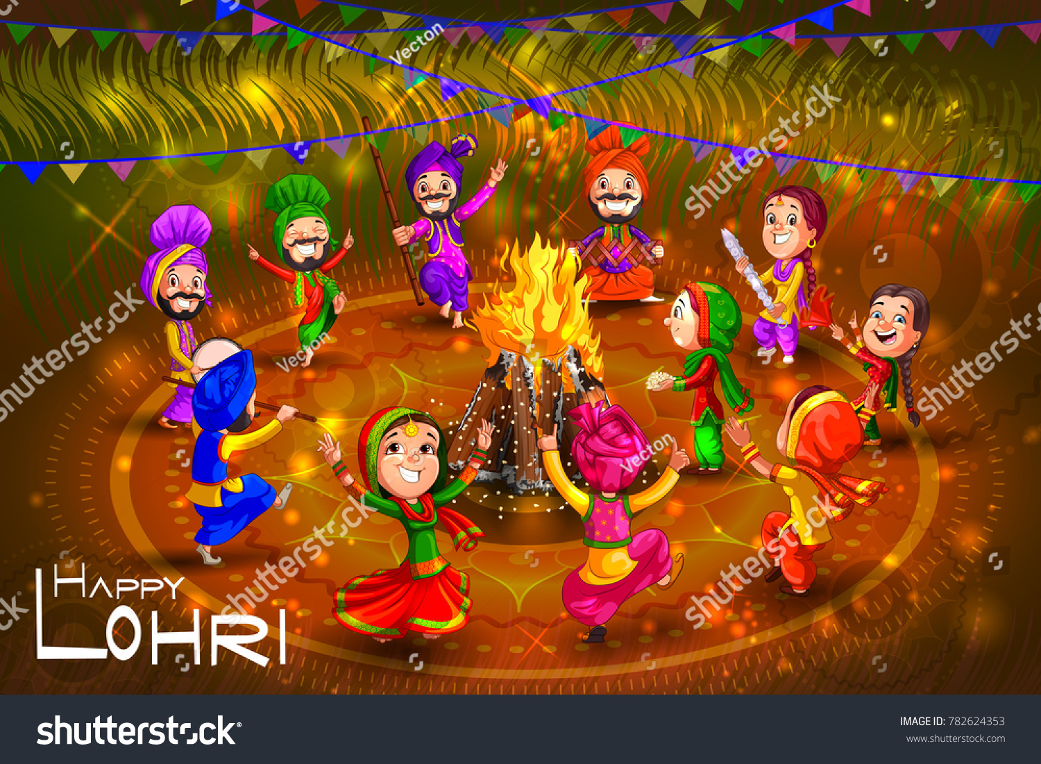 Punjabi People Celebrating Harvest Festival Punjab Stock Vector 