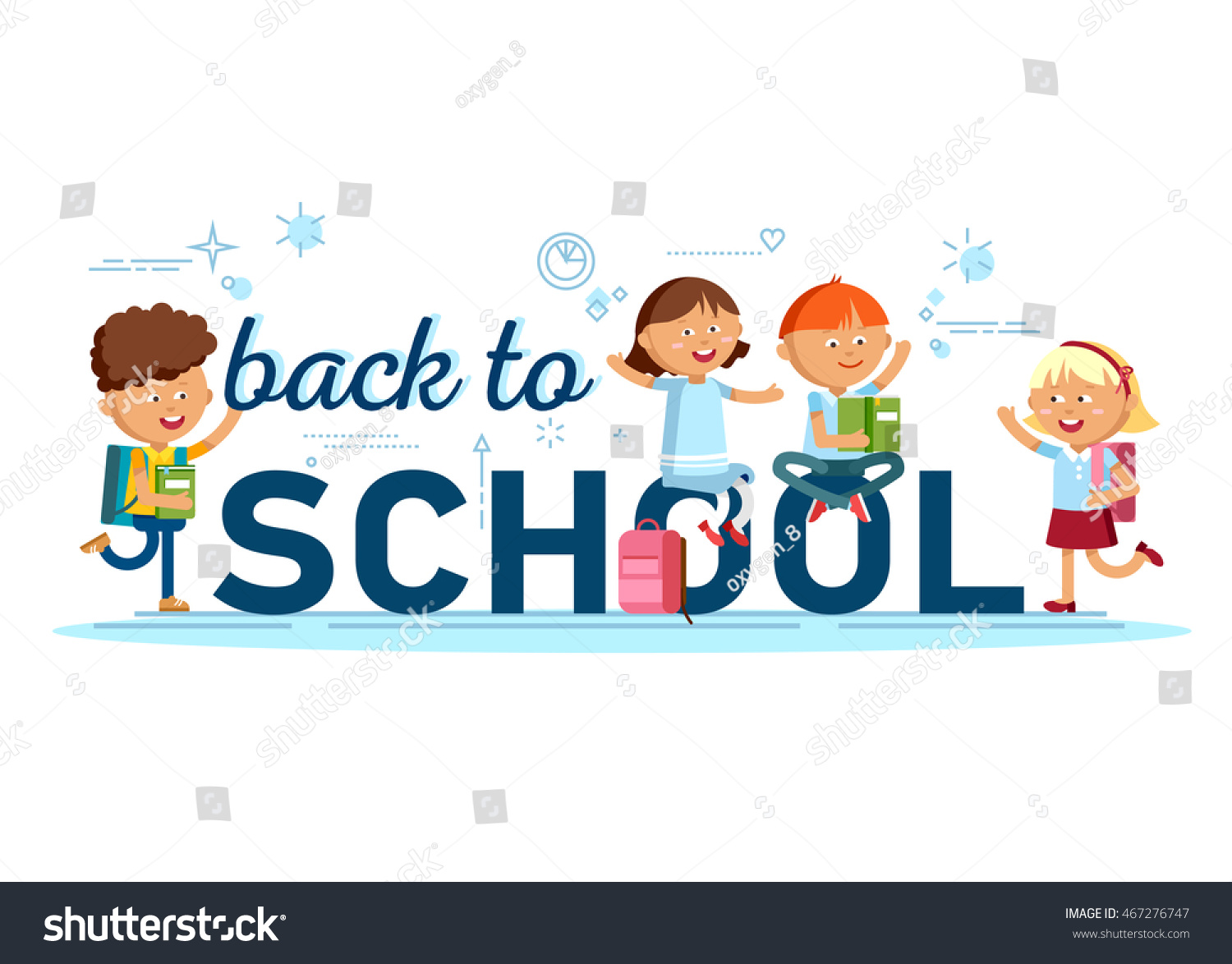 Pupils School Backpacks Flat Illustration Group Stock Vector (royalty 