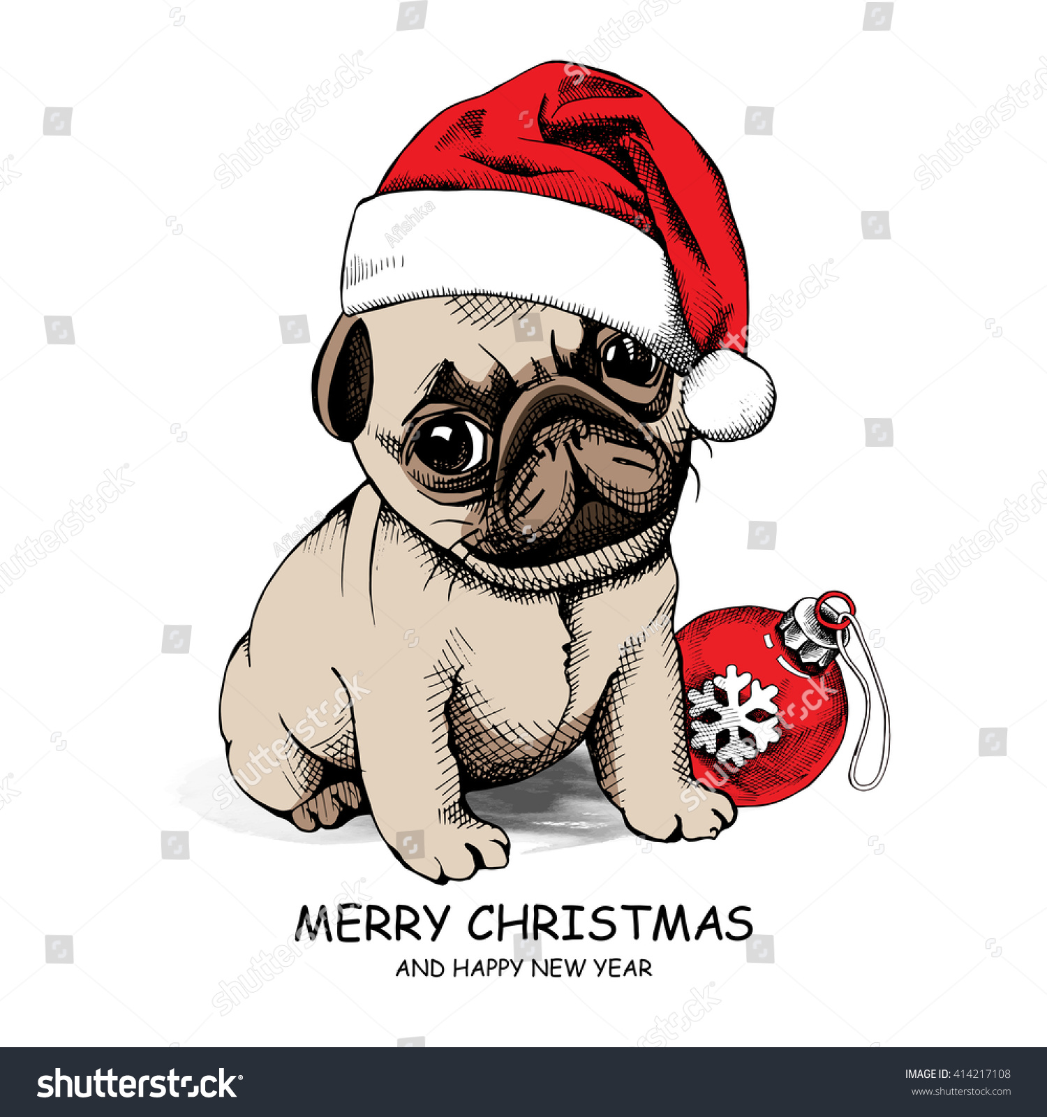 Puppy Pug Santas Hat Christmas Toy Stock Vector 414217108