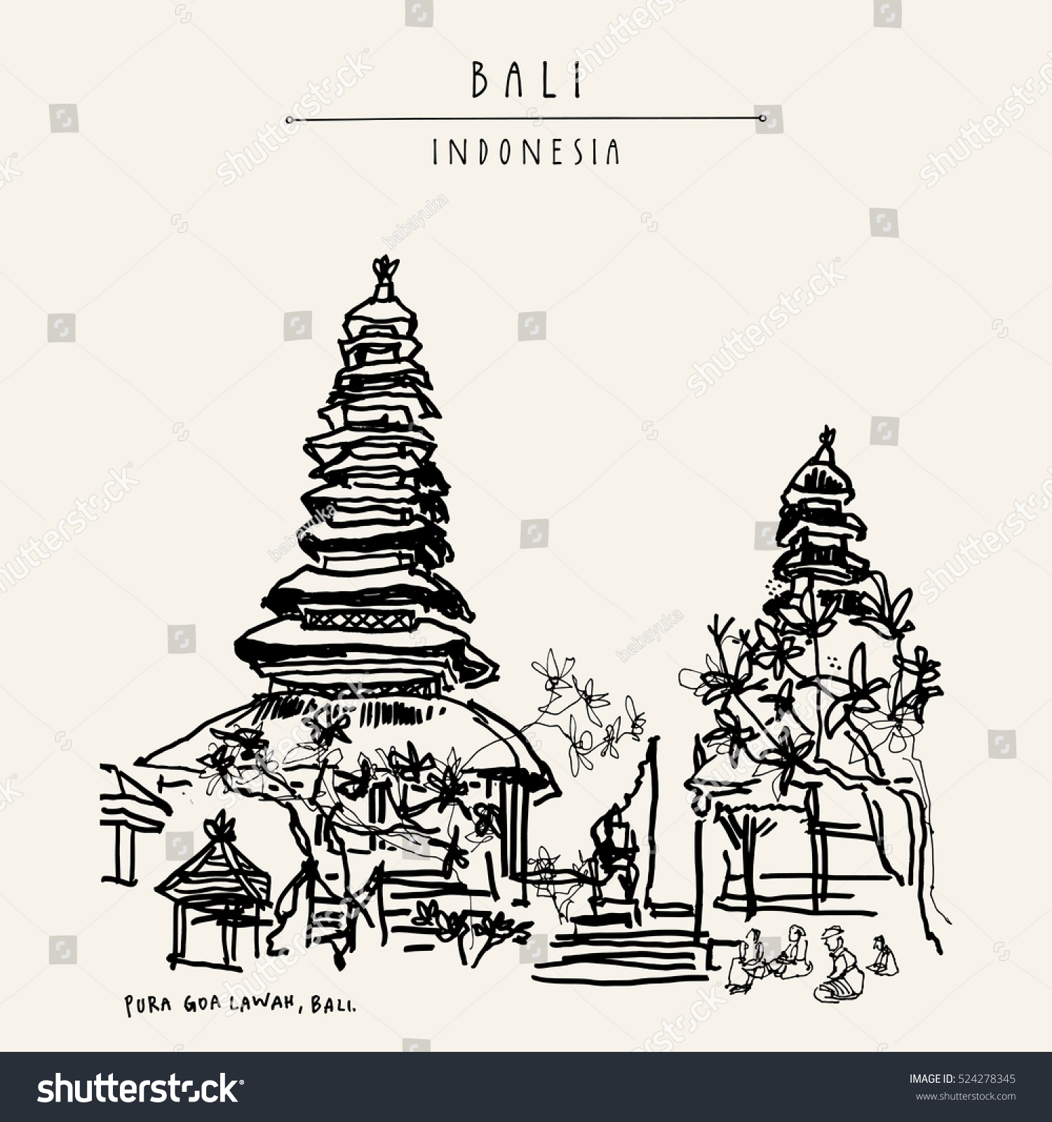 Pura Goa Lawah Important Balinese Hindu Stock Vector