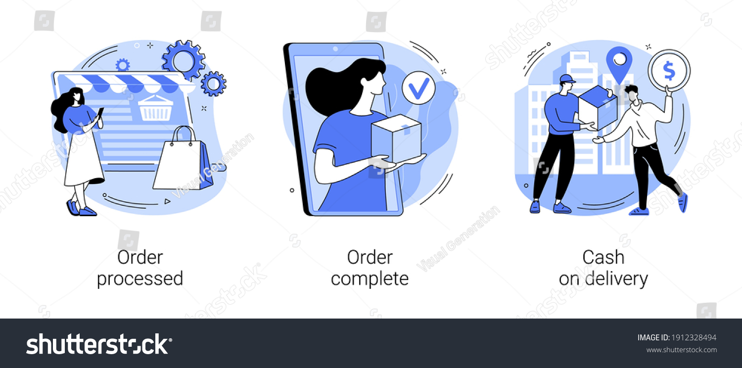 SVG of Purchase process abstract concept vector illustration set. Order processed, complete, cash on delivery, online store, e-commerce website, shipping details, delivery service abstract metaphor. svg