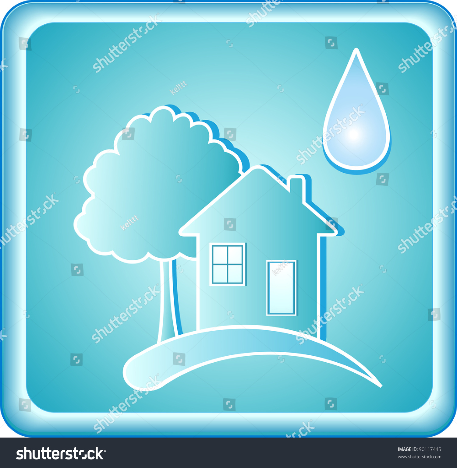 Pure Blue Water Sign With House Tree And Drop Stock Vector Illustration ...