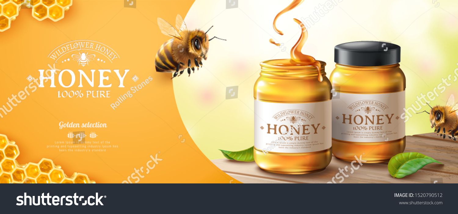 Pure Honey Banner Ads Cute Honey Stock Vector (Royalty Free) 1520790512