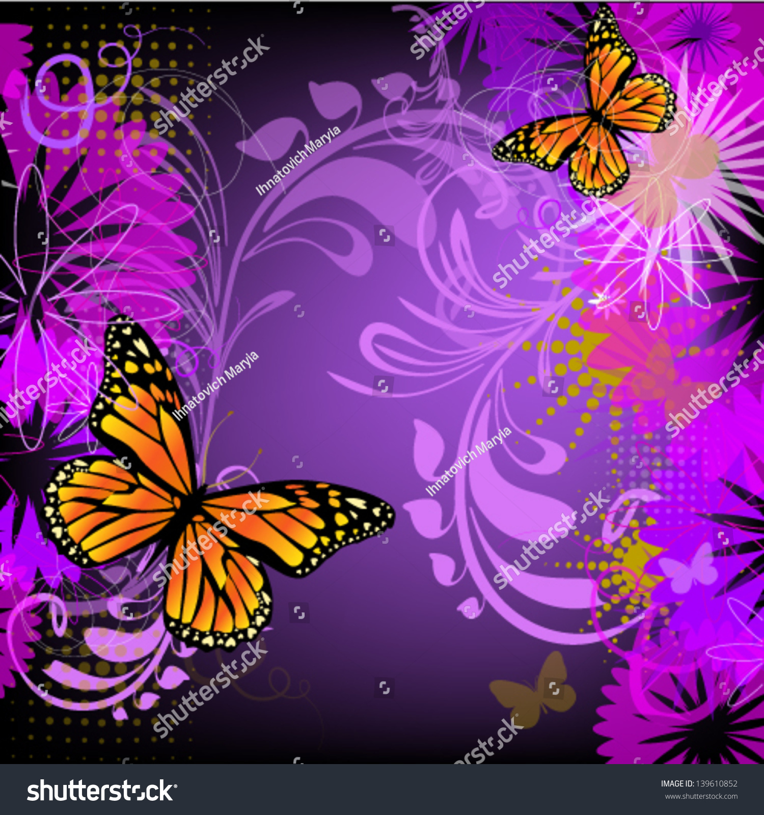 Purple Abstract Background Butterflies Stock Vector Royalty Free