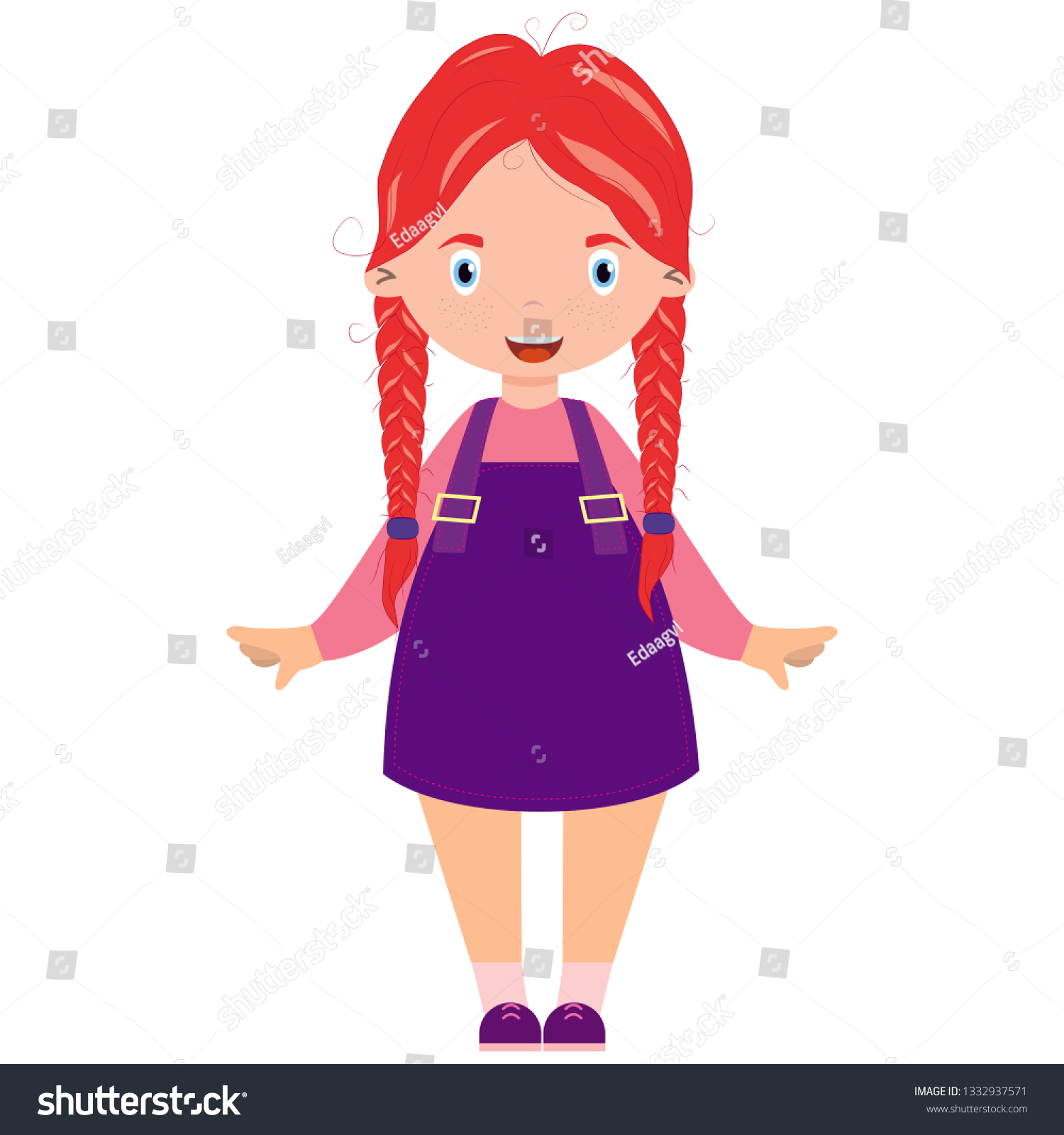 Purple Dress Ginger Hair Cute Ginger Stock Vector Royalty Free