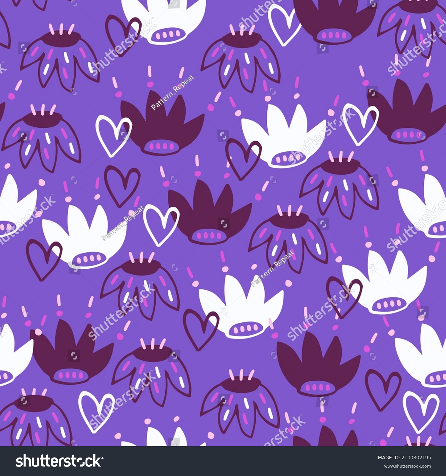 Purple Flowers Vector Illustration Seamless Pattern Stock Vector