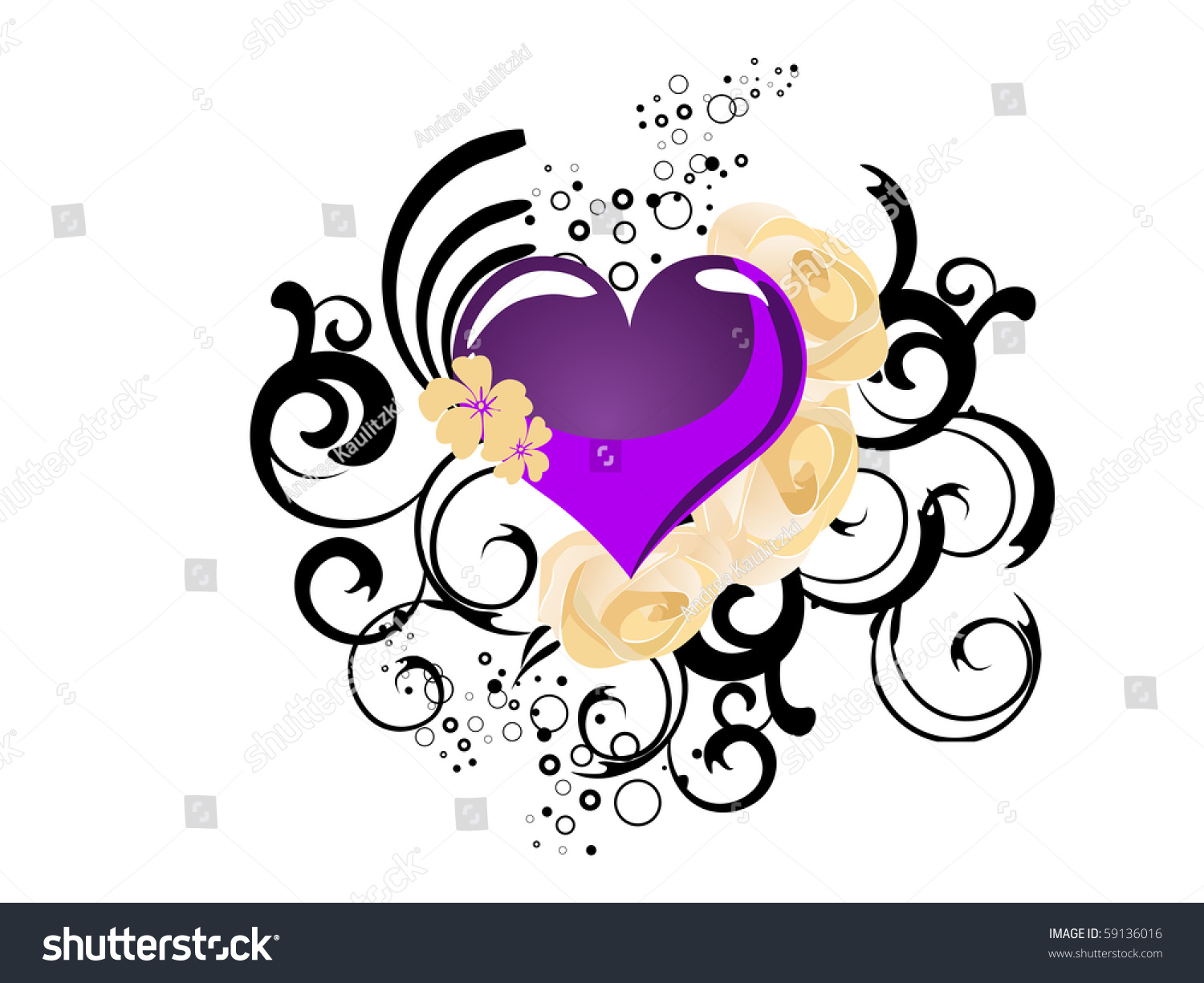 Purple Heart On Roses - Vector - 59136016 : Shutterstock