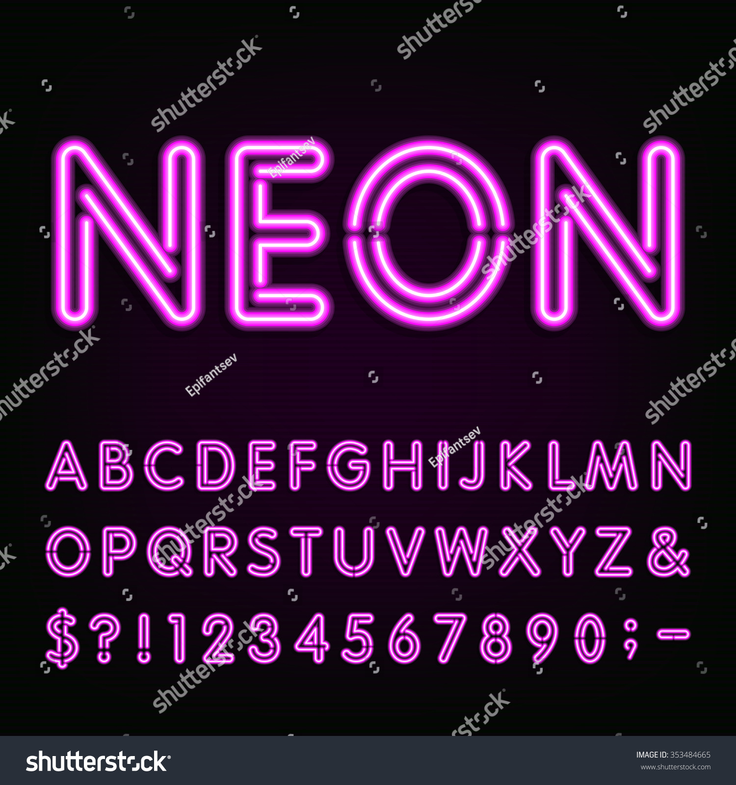 Purple Neon Light Alphabet Font. Neon Effect Letters, Numbers And ...