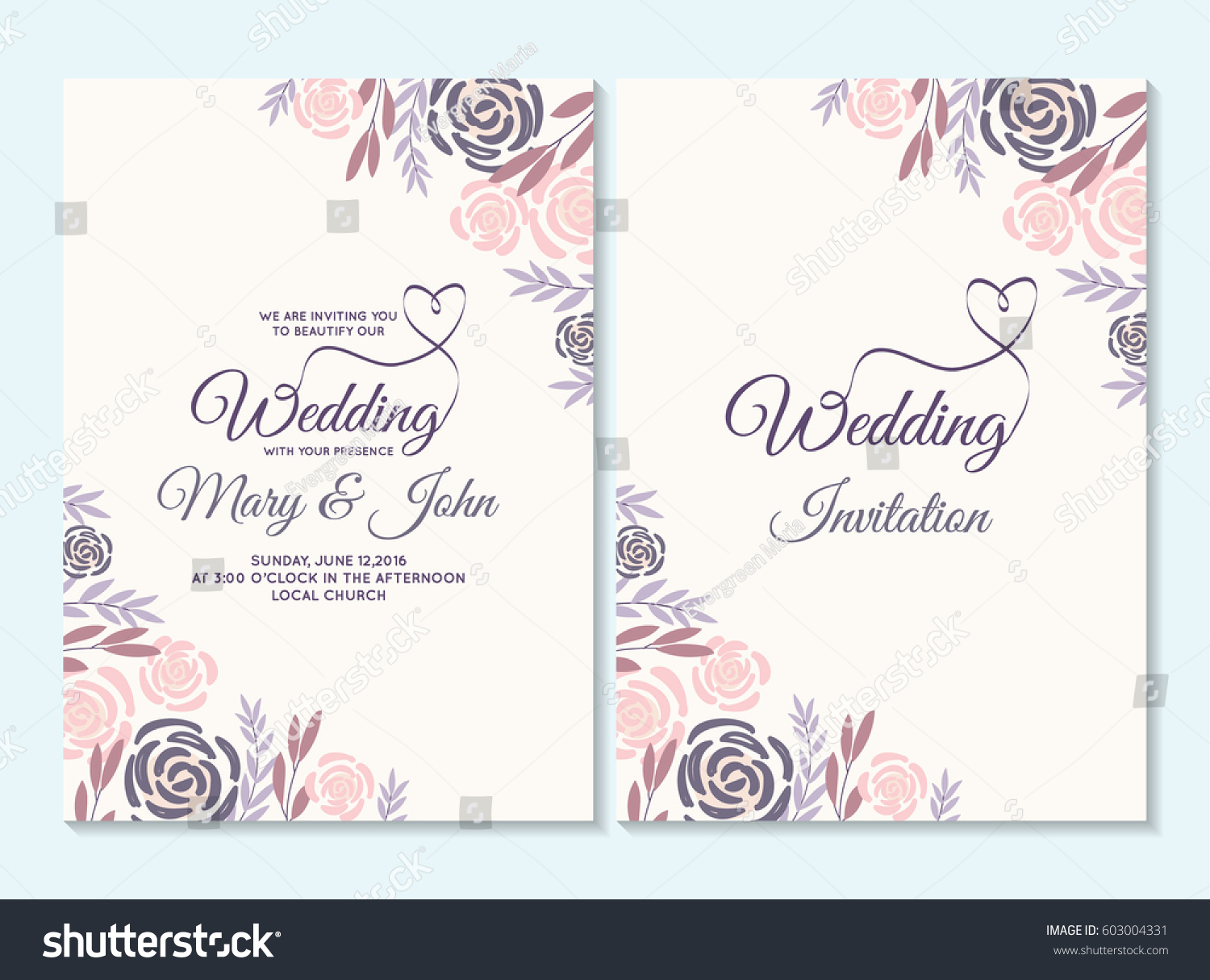 Purple Wedding Invitation Thank You Card: vector de stock (libre de