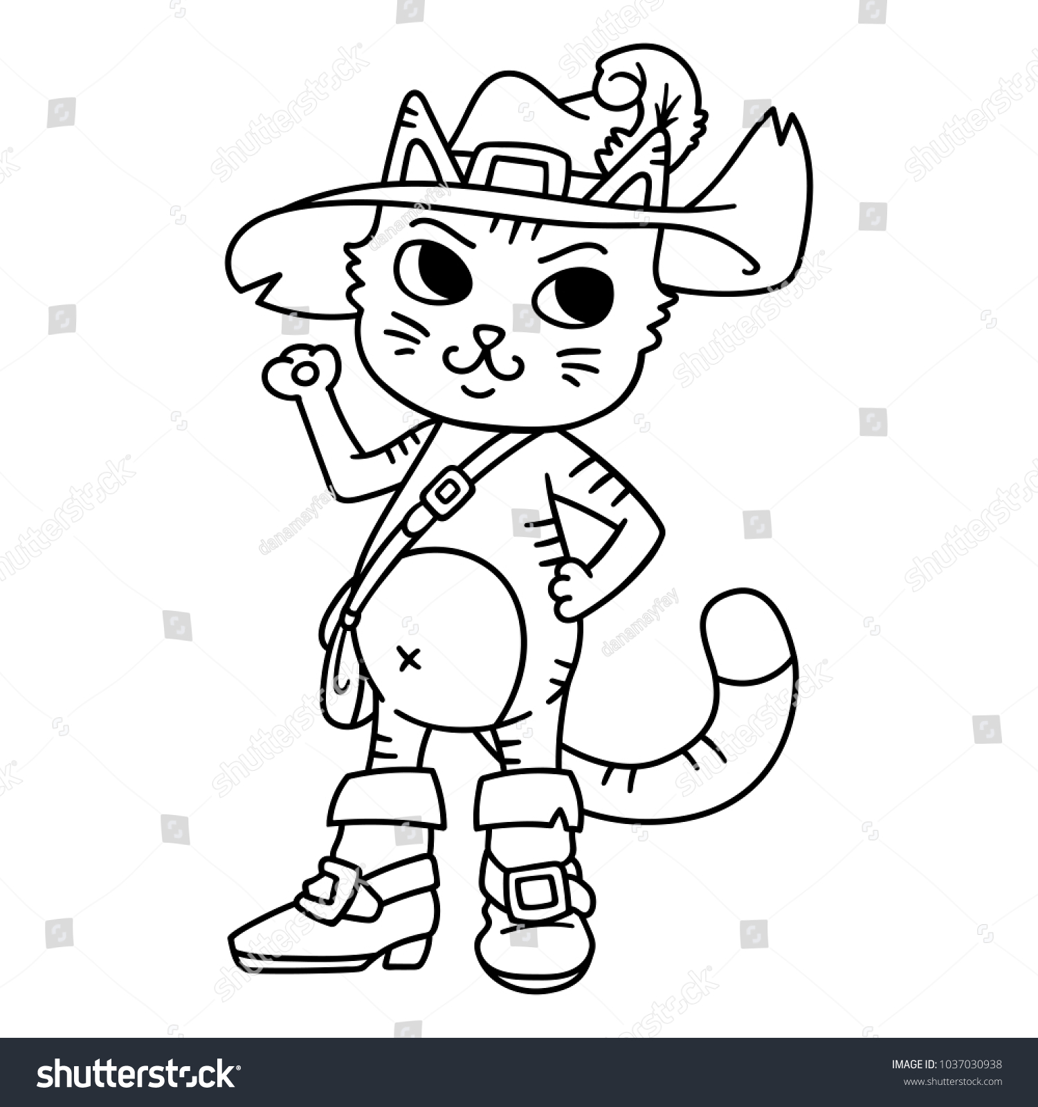 SVG of Puss in boots. Children illustration. Page for coloring book. svg