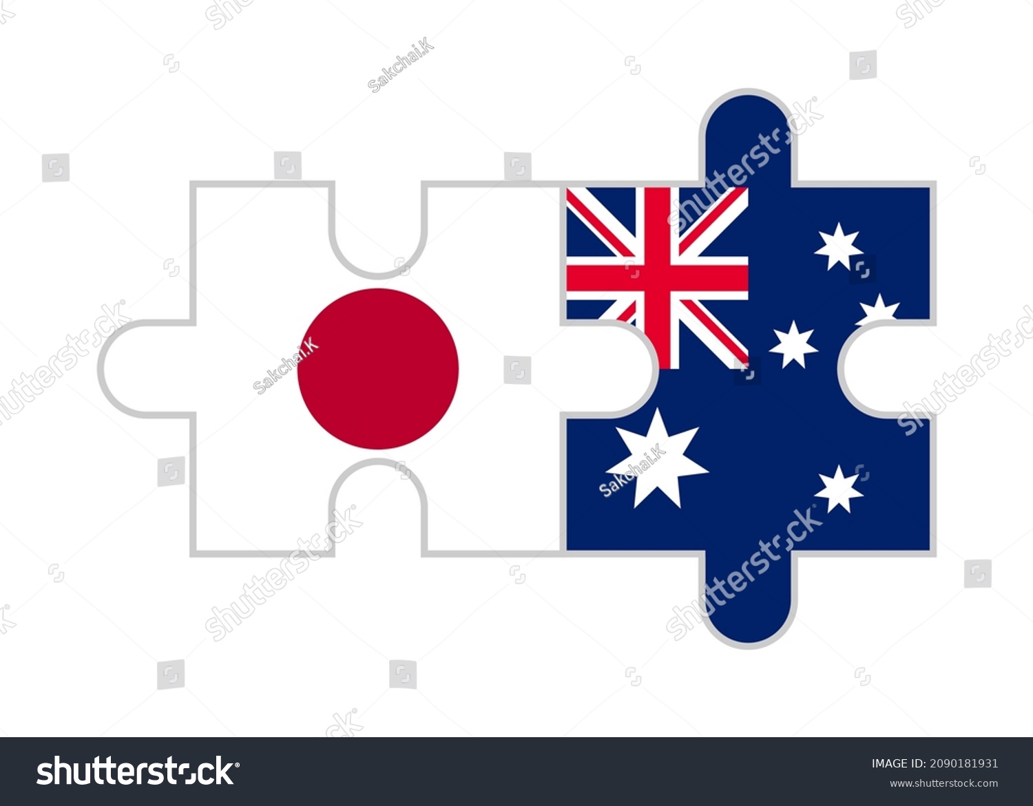 Puzzle Pieces Japan Australia Flags Vector Stock Vector (Royalty Free