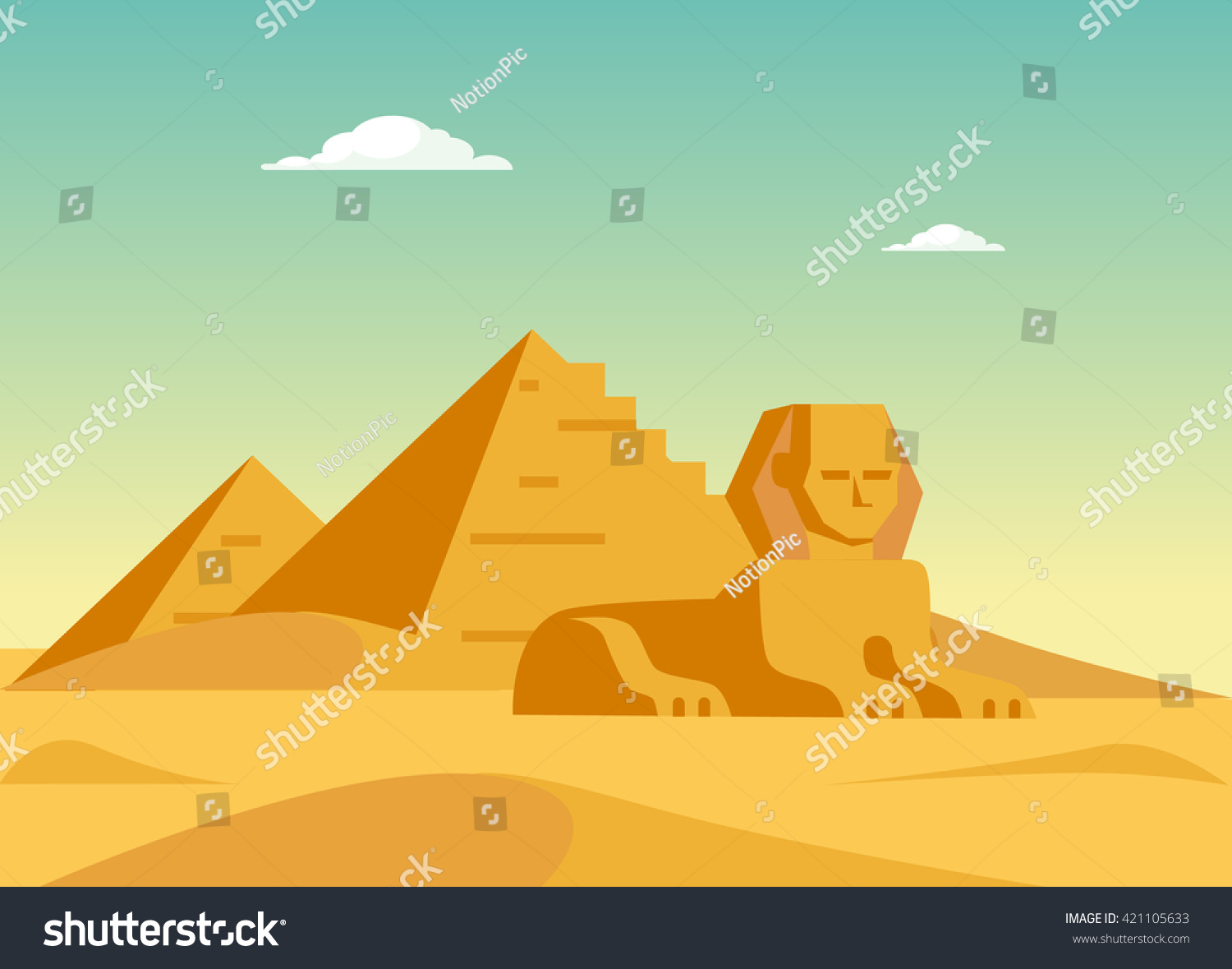 Pyramids And Sphinx Flat Bright Color Simplified Vector Illustration In ...
