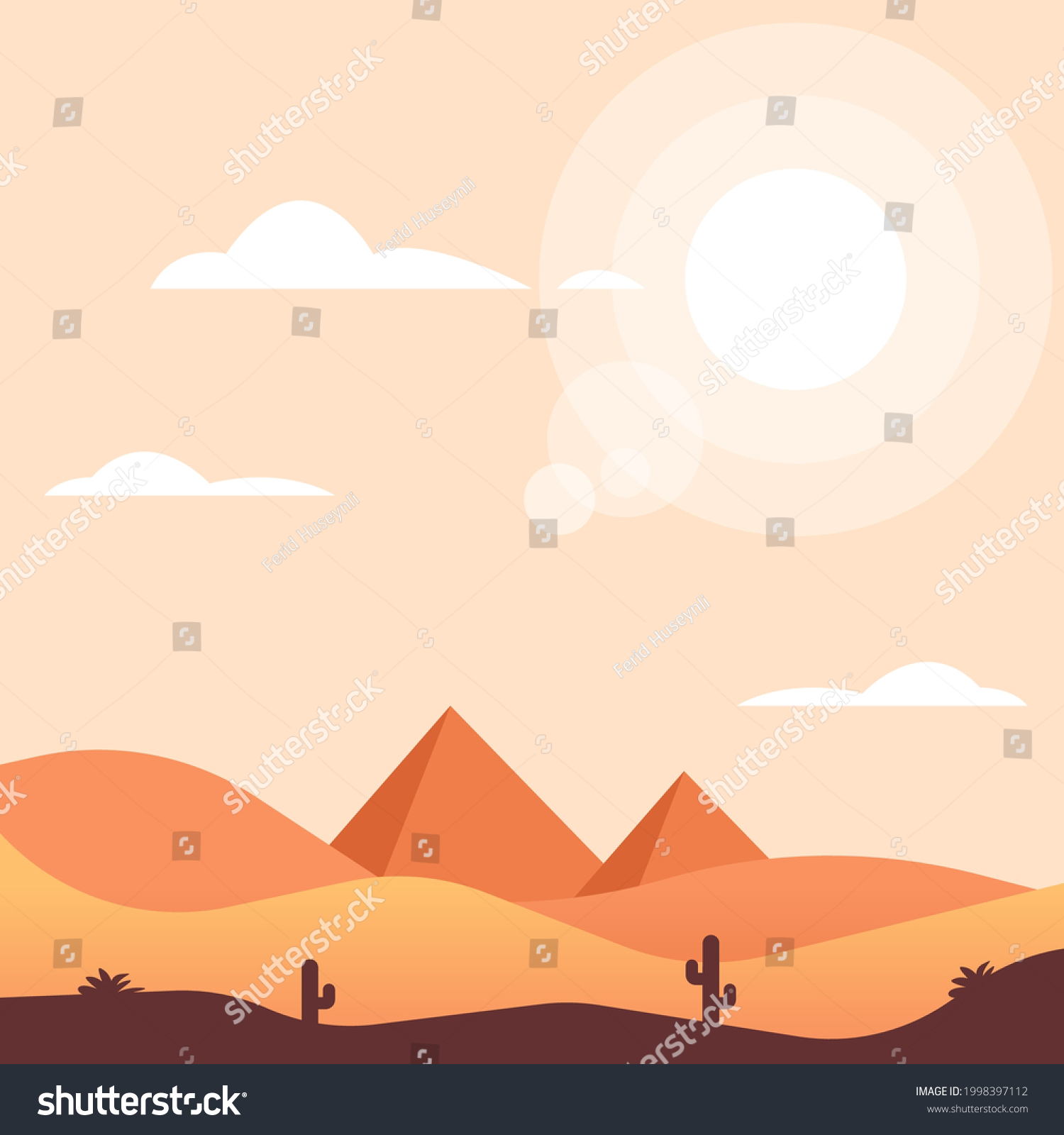 Pyramids Desert Flat Vector Illustration Egyptian Stock Vector Royalty