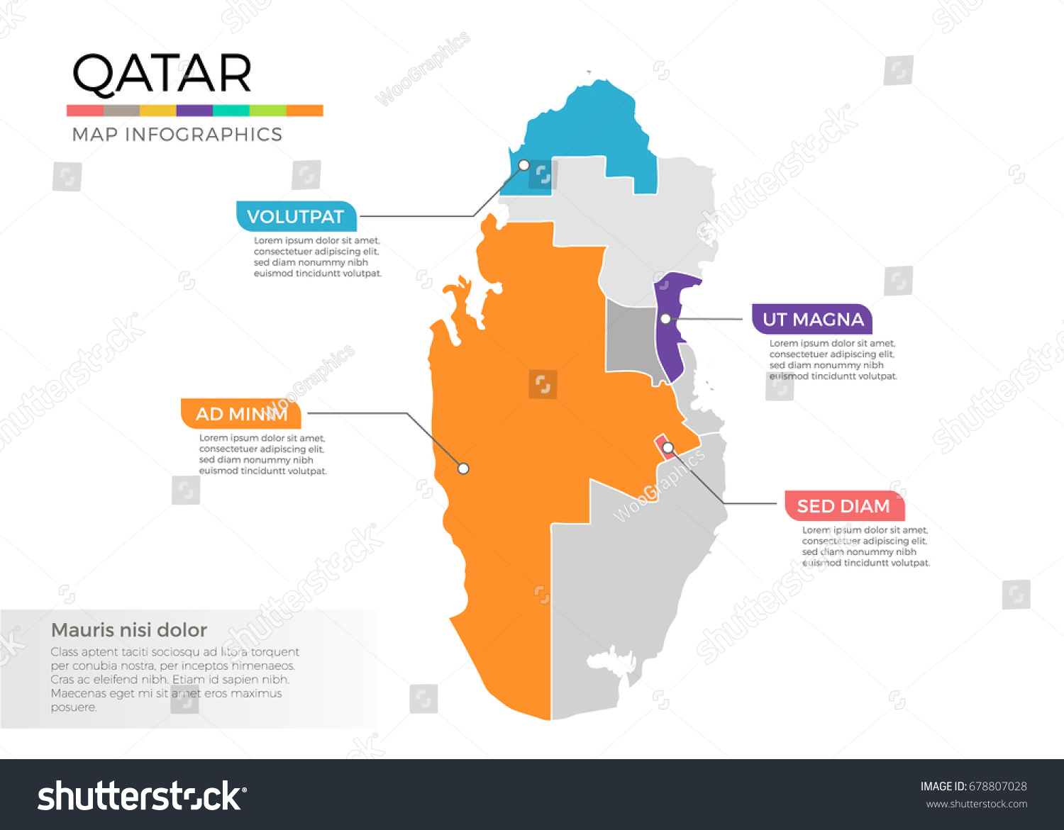 Qatar Map Infographics Vector Template Regions 스톡 벡터(로열티 프리) 678807028 ...