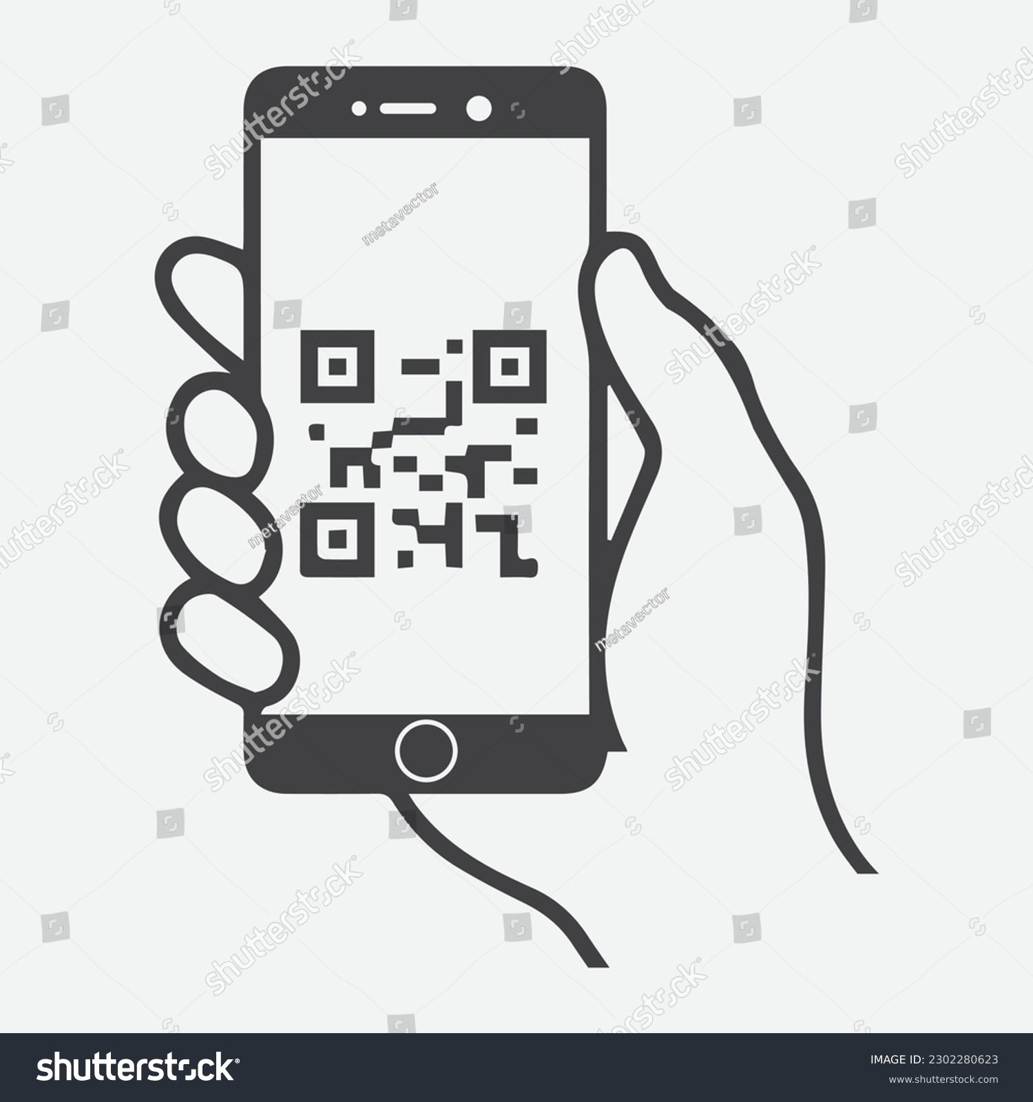 hand holding phone with qr code clip art preview