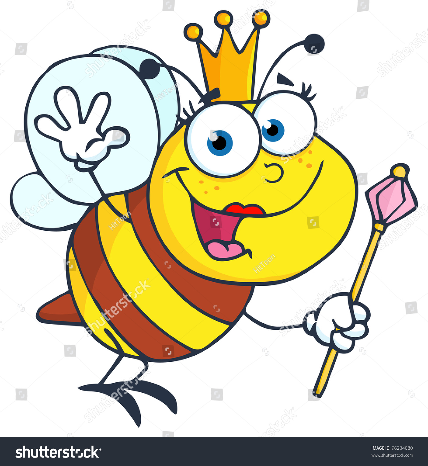 Queen Bee Cartoon Character Waving Greeting Stock Vector 96234080 ...