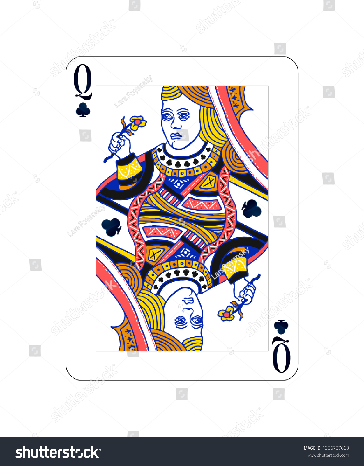 Queen Clubs Playing Card On White Stock Vector (Royalty Free ...