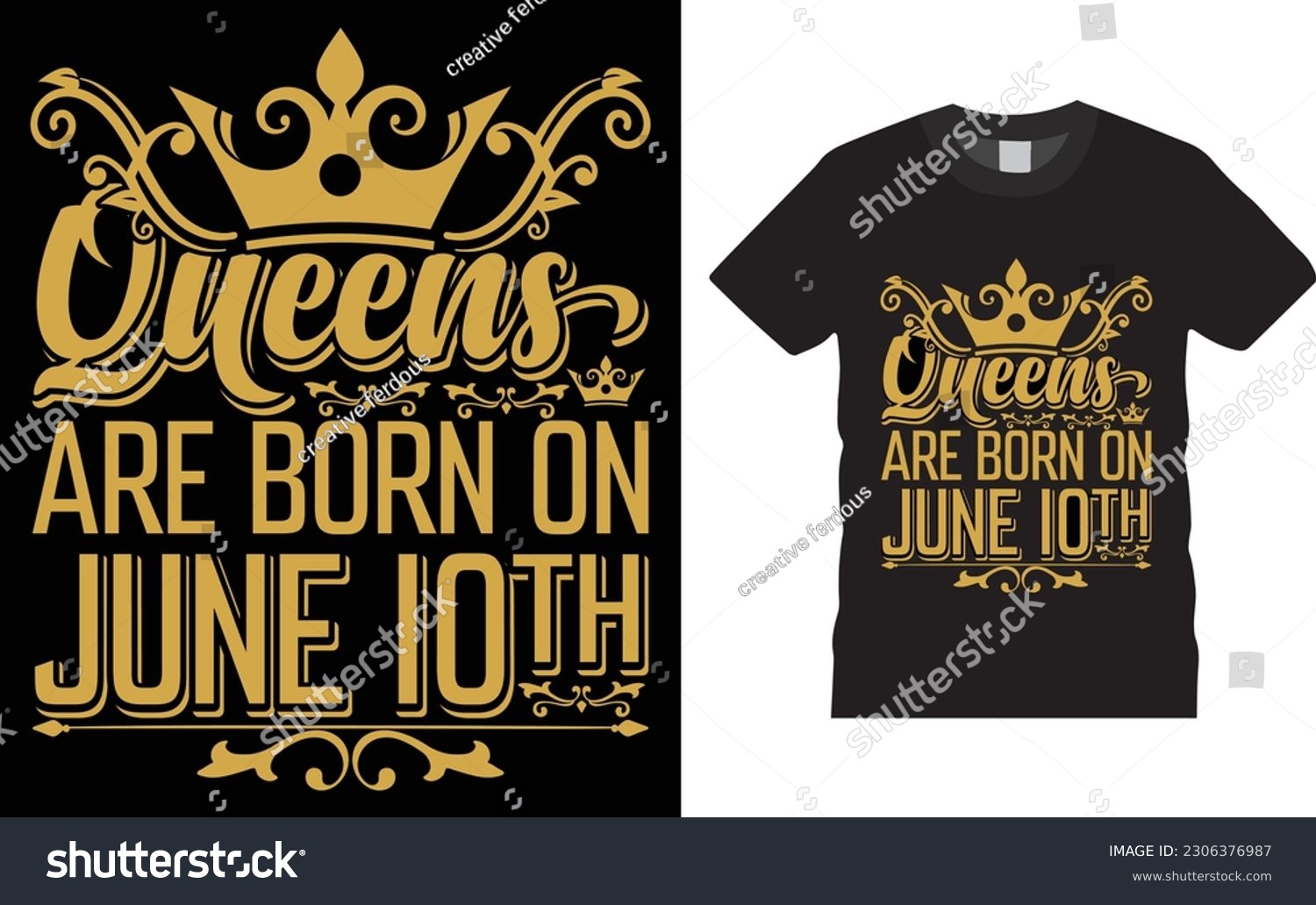 SVG of Queens Are Born on June 10th T-Shirt design. , Birthday Girl t- Shirt design. June 10th  typography t-shirt Design vector template. American shirts design ready for print, poster, card, pod. svg