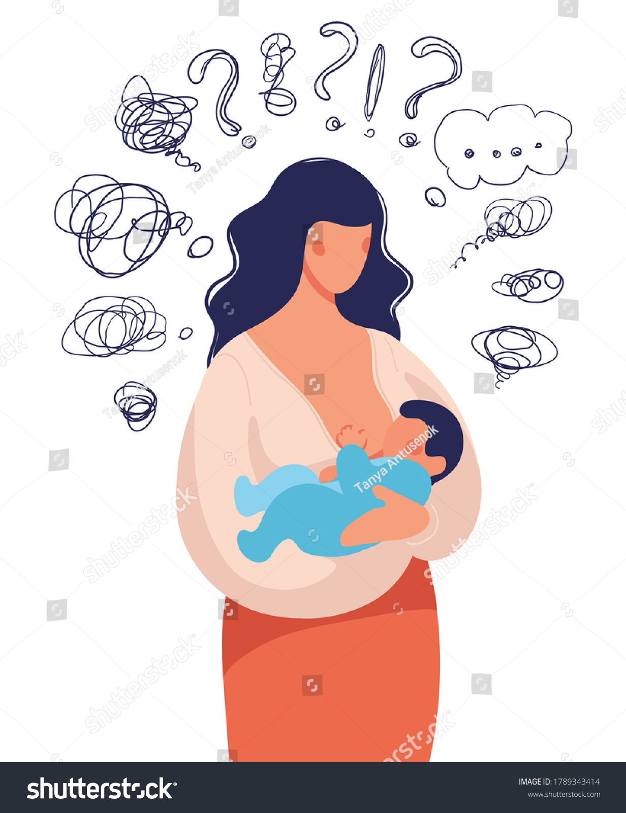 Questions Problems Breastfeeding Woman Child Her Stock Vector (Royalty ...