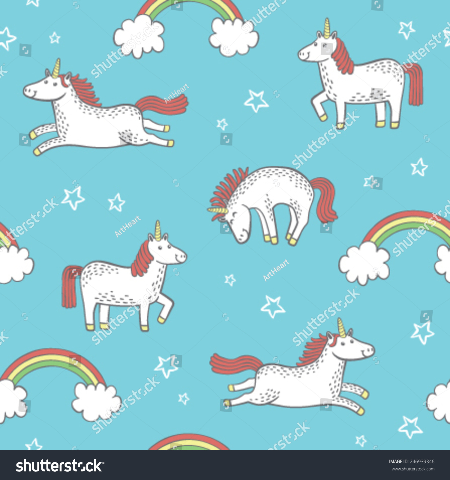 Quirky Cartoon Unicorn Repeat Pattern Stock Vector 246939346 - Shutterstock