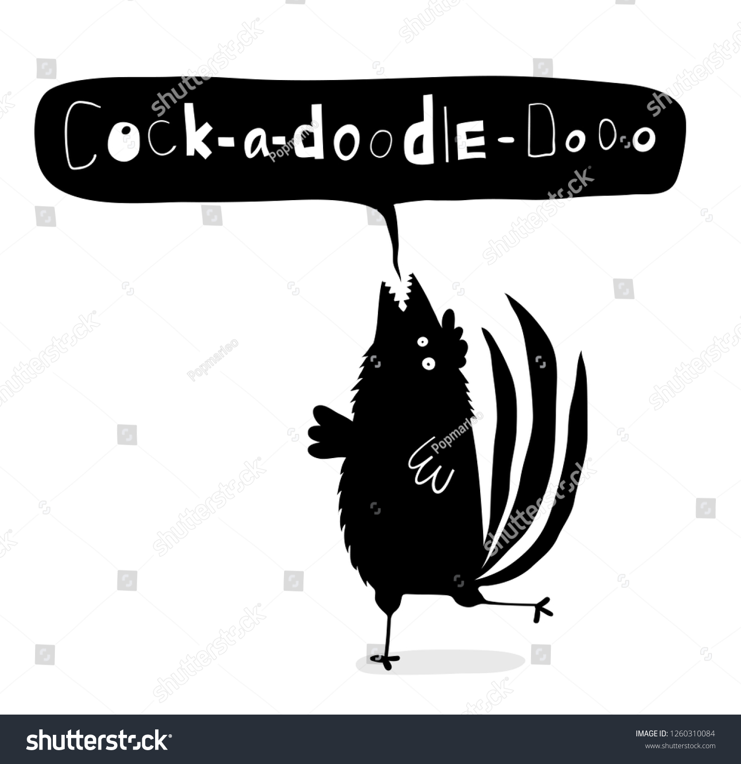 SVG of Quirky Cock screaming Cock a Doodle Doo. Black and White Design of a rooster talking. svg