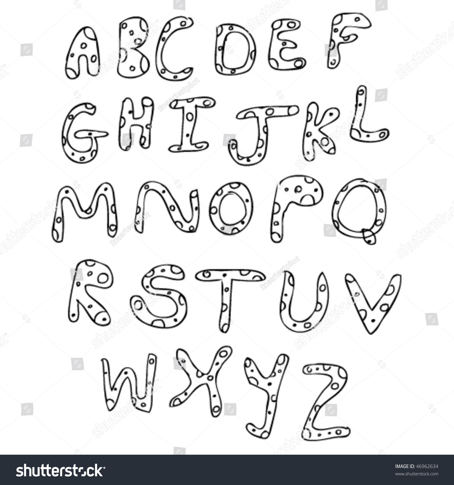 Quirky Ink Drawing In Kid'S Style Of The Alphabet Stock Vector ...