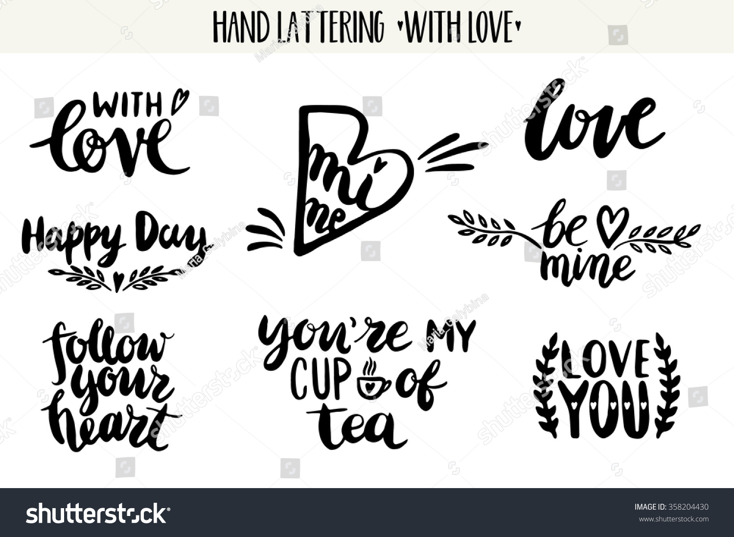 Quotes Valentine lettering love collection Hand drawn lettering with beautiful text about love