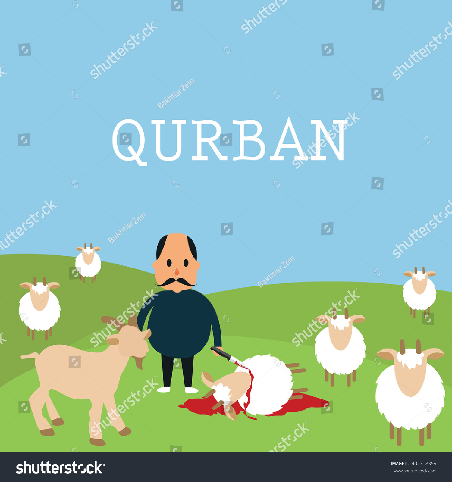Qurban Sacrifice Kill Goat Lamb Islam Stock Vector 
