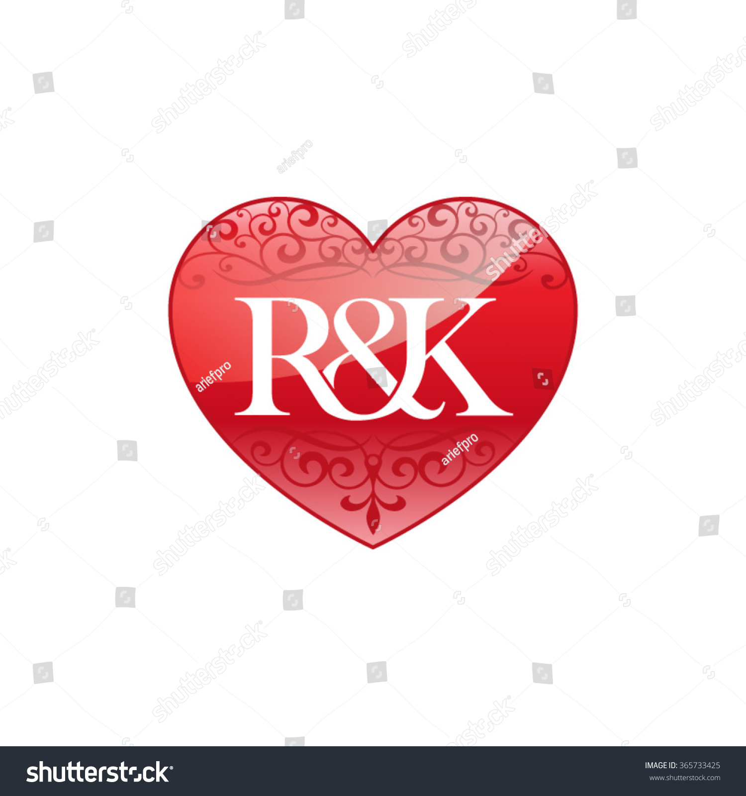 Rk Initial Letter Logo Ornament Heart Stock Vector Royalty Free