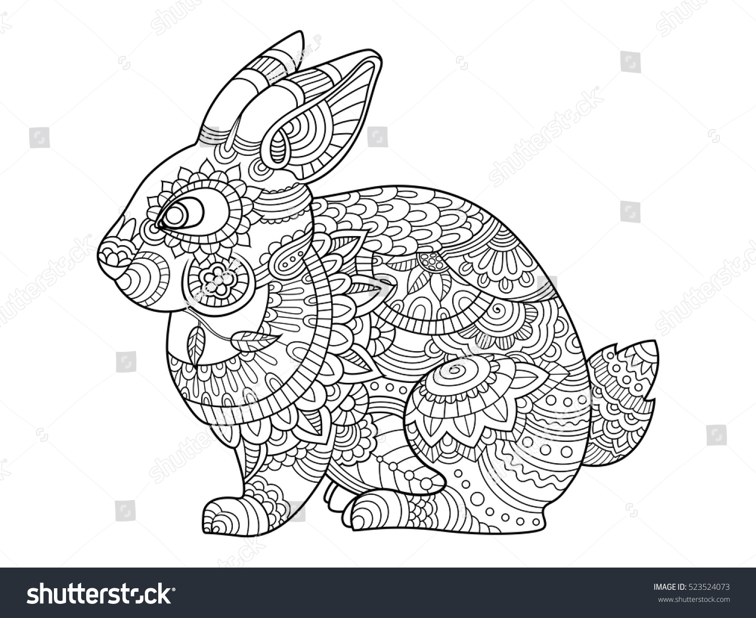 Kaninchen Hasen Farbbuch für Erwachsene Vektorgrafik. Anti Stress ...