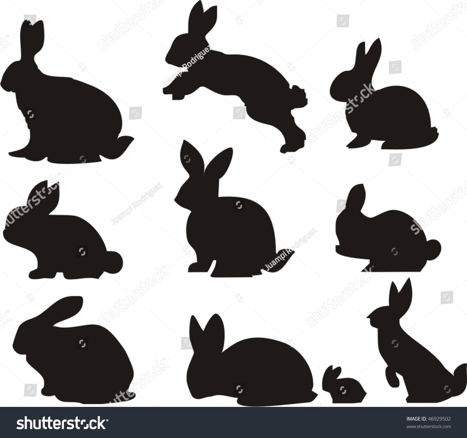 Rabbit Bunnies Silhouette Stock Vector 46929502 - Shutterstock