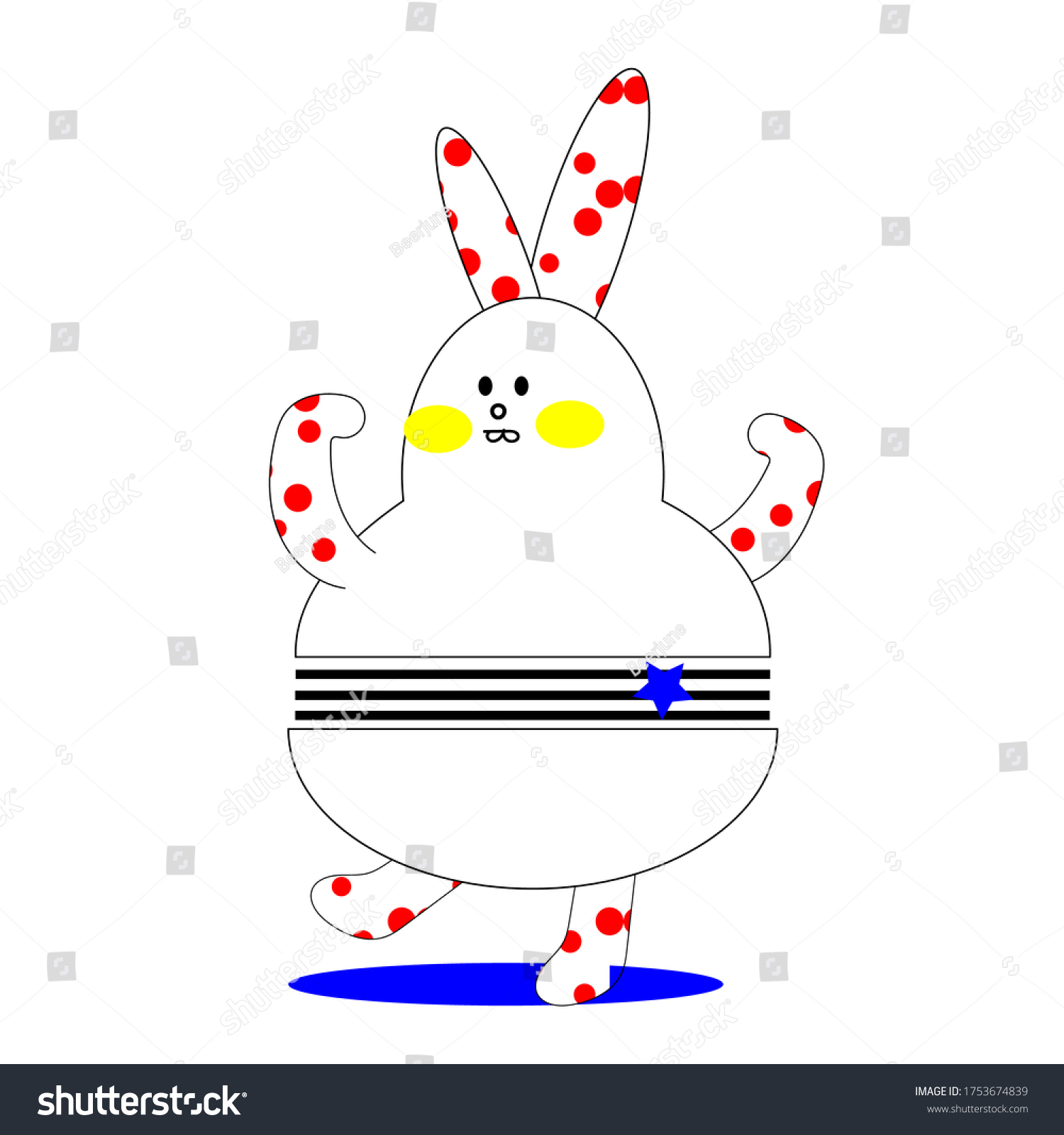 Rabbit Red Dot Character Cute Happy Stock Vector (Royalty Free ...