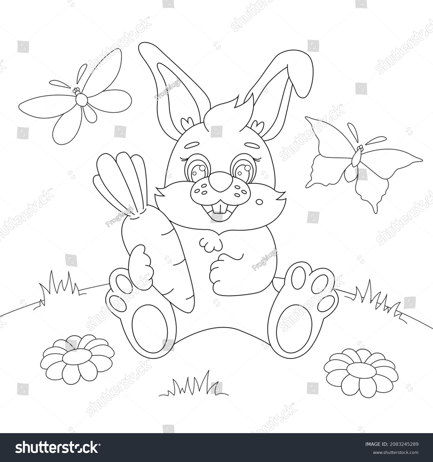 Rabbit Carrot Coloring Page Childrens Coloring Stock Vector (Royalty