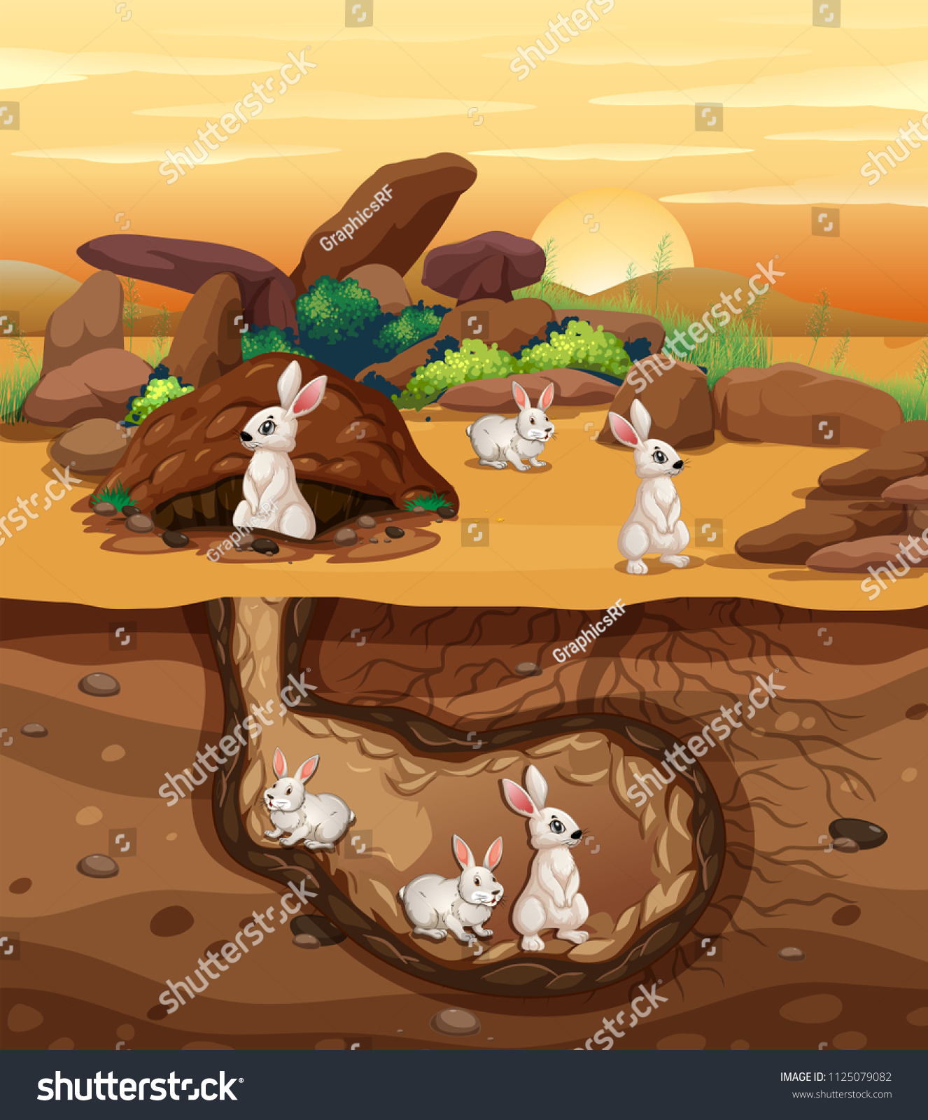 Rabbits Digging Hole Illustration Stock Vector (Royalty Free) 1125079082 Shutterstock