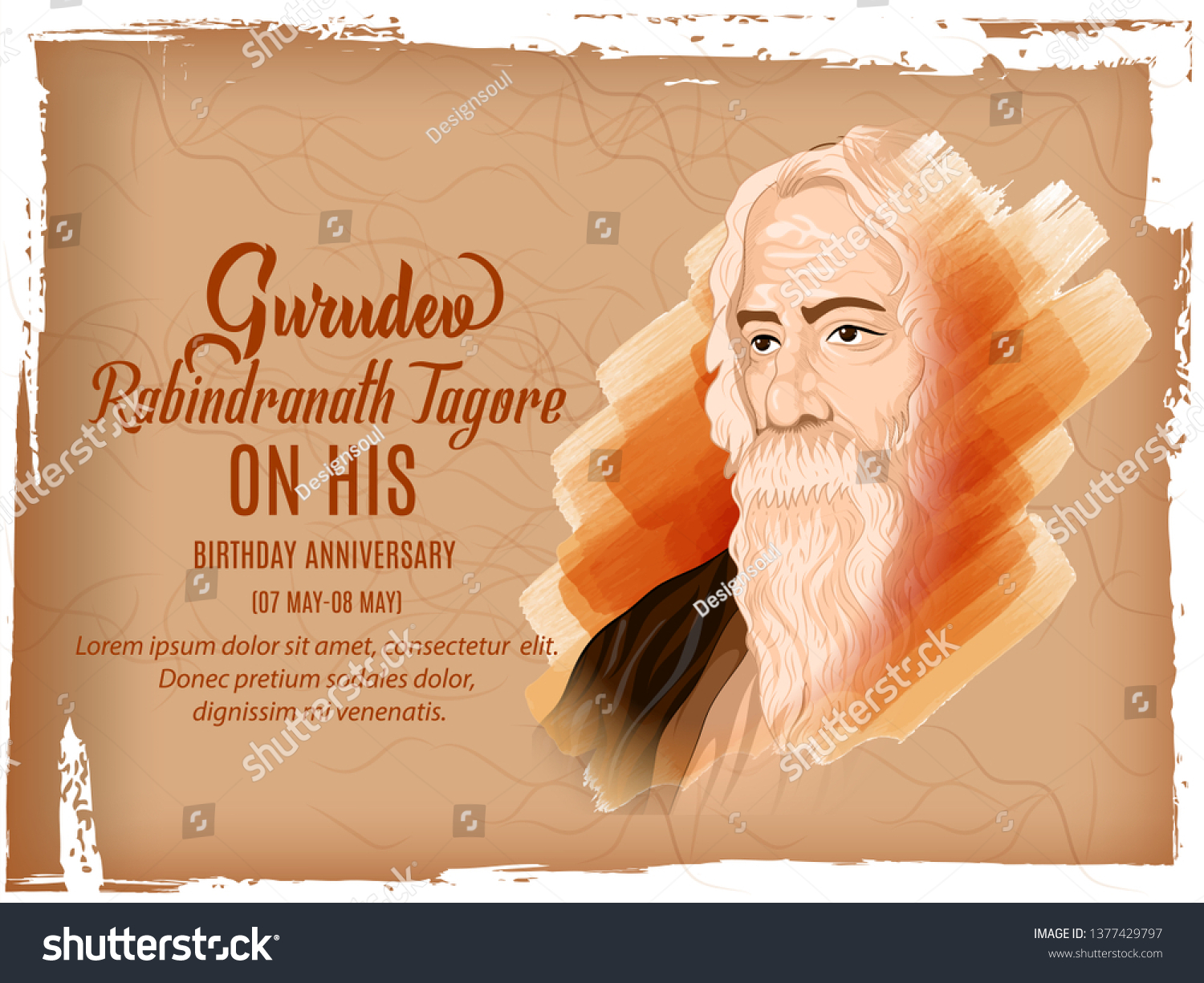 Rabindranath Tagore Jayanti Holiday Celebration Stock Vector Royalty Free 1377429797