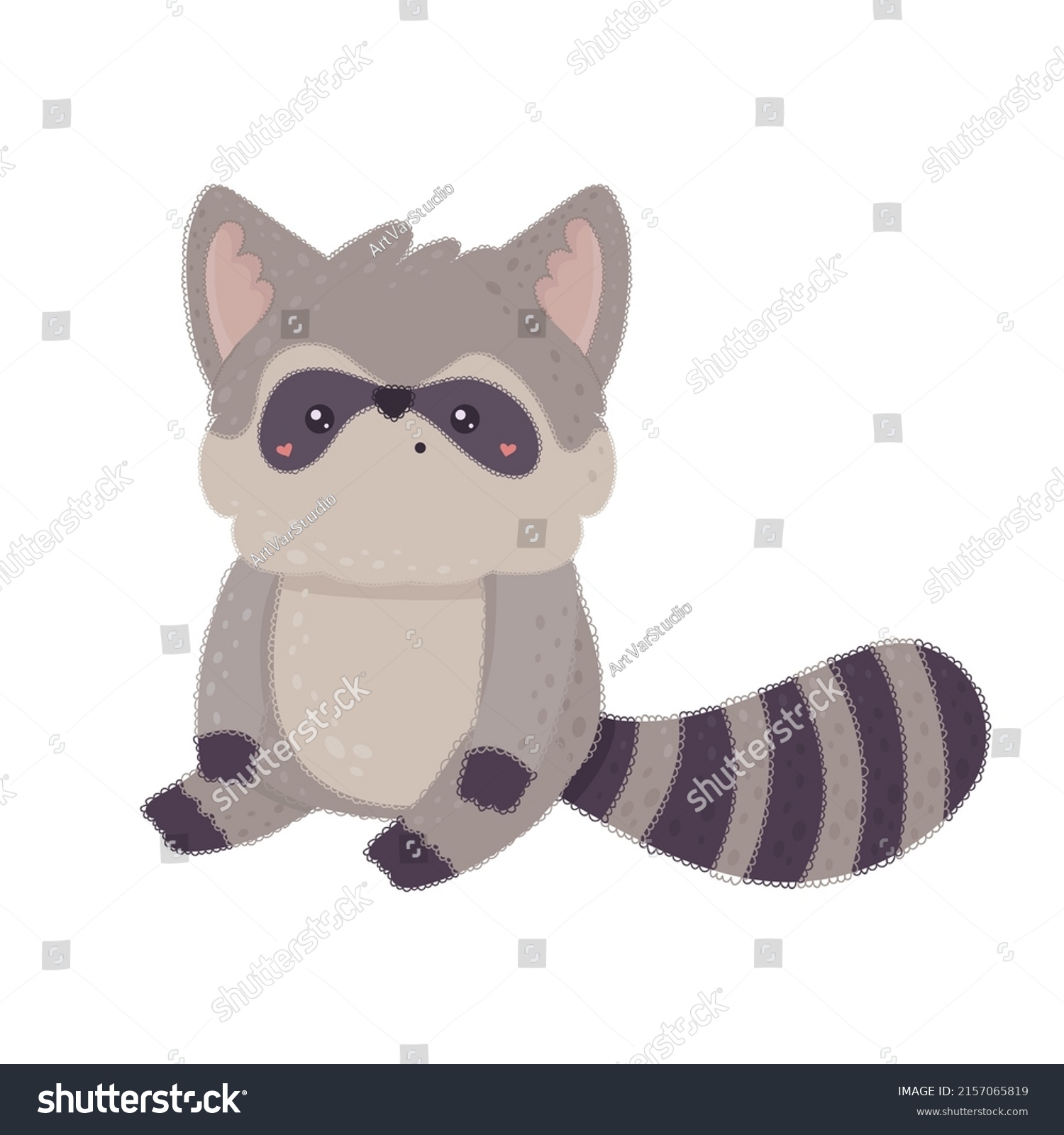 SVG of Raccoon in kawaii cartoon style. Vector illustration of a cute animal. Cute little illustration of racoon for kids, baby book, fairy tales, covers, baby shower invitation, textile t-shirt. svg
