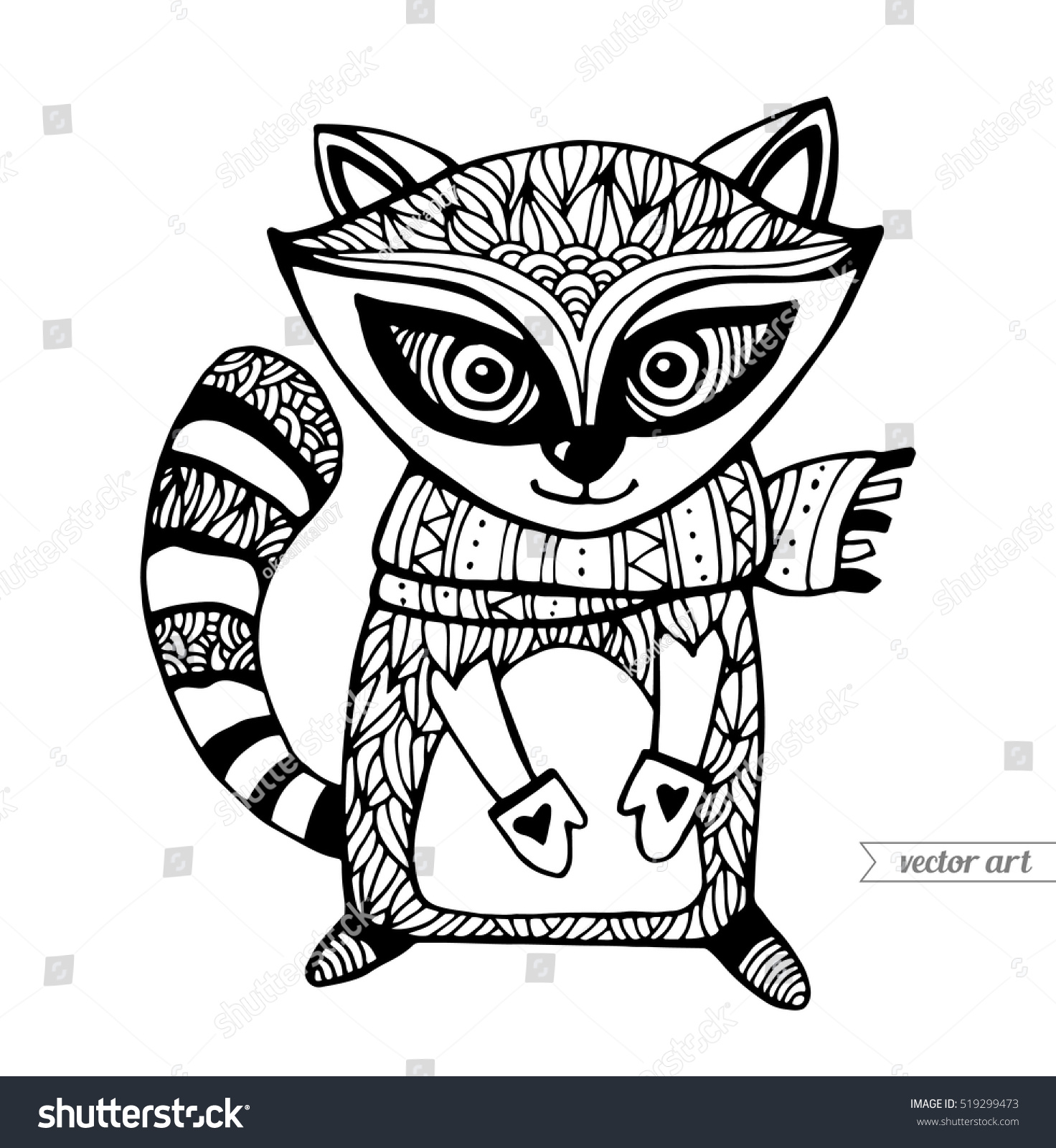 Cute cartoon animal Funny character Vector Black and white