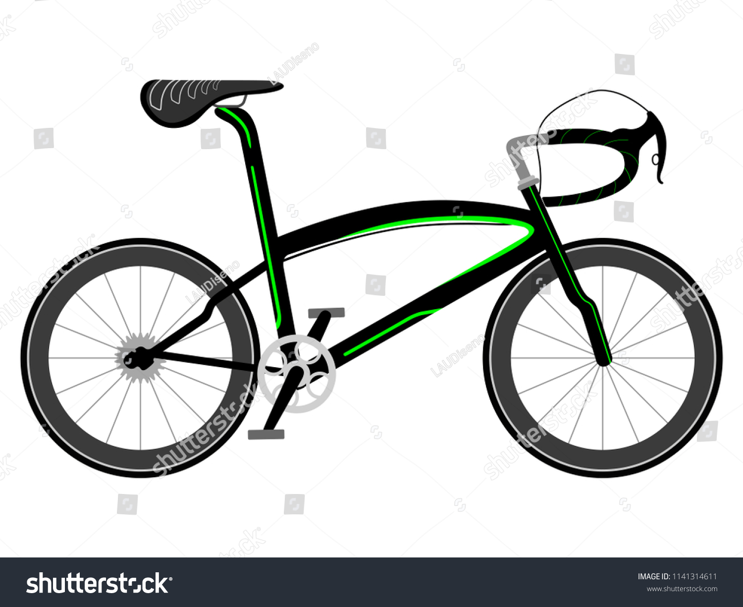 black and green racing bike on white clip art preview