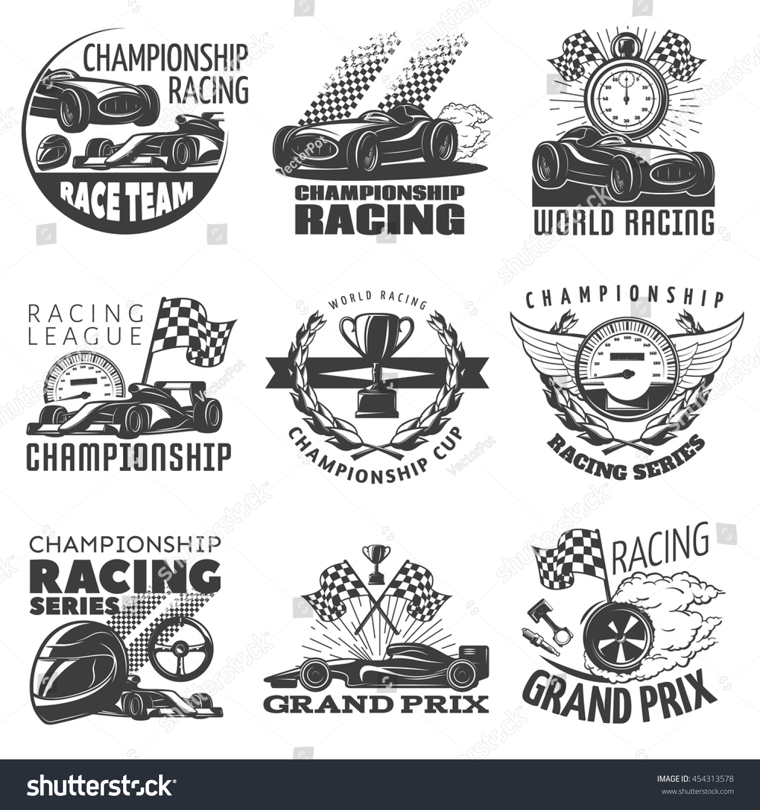 SVG of Racing emblem set with descriptions of championship racing world racing grand prix vector illustration svg