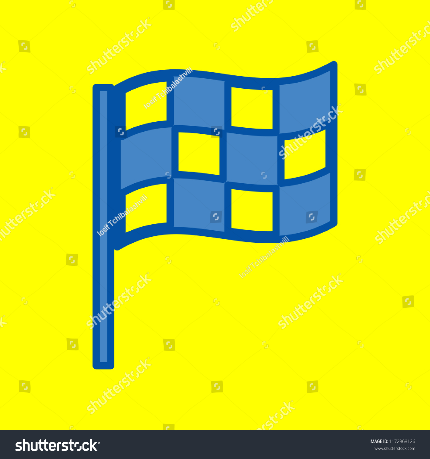 Racing flag icon. Vector. Office style blue icon at yellow background.